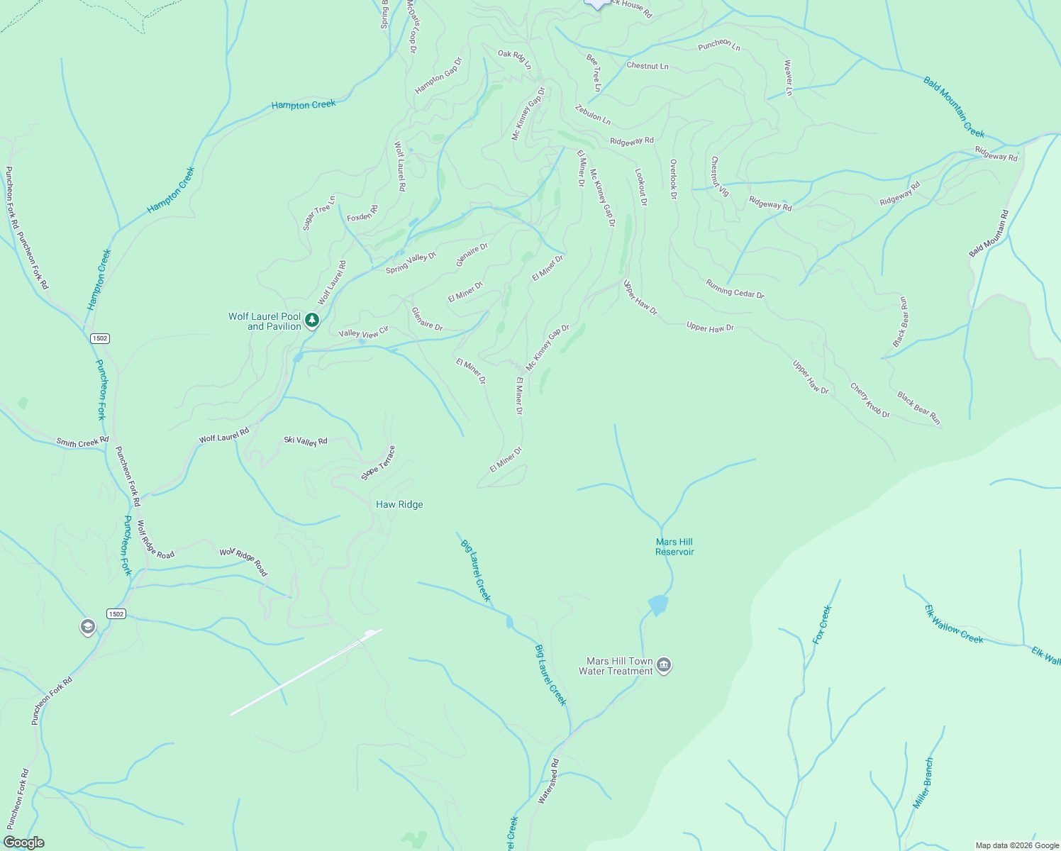 map of restaurants, bars, coffee shops, grocery stores, and more near 2338 El Miner Drive in Mars Hill