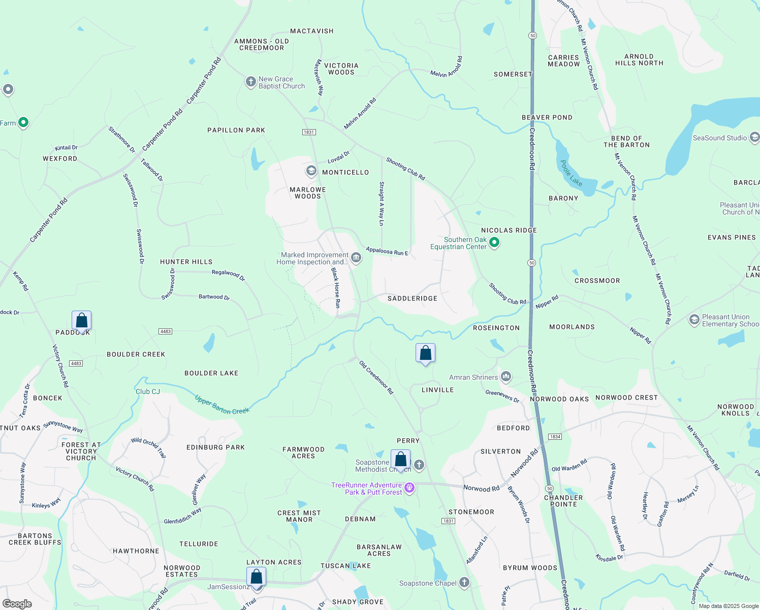 map of restaurants, bars, coffee shops, grocery stores, and more near 1817 Green Downs Drive in Raleigh