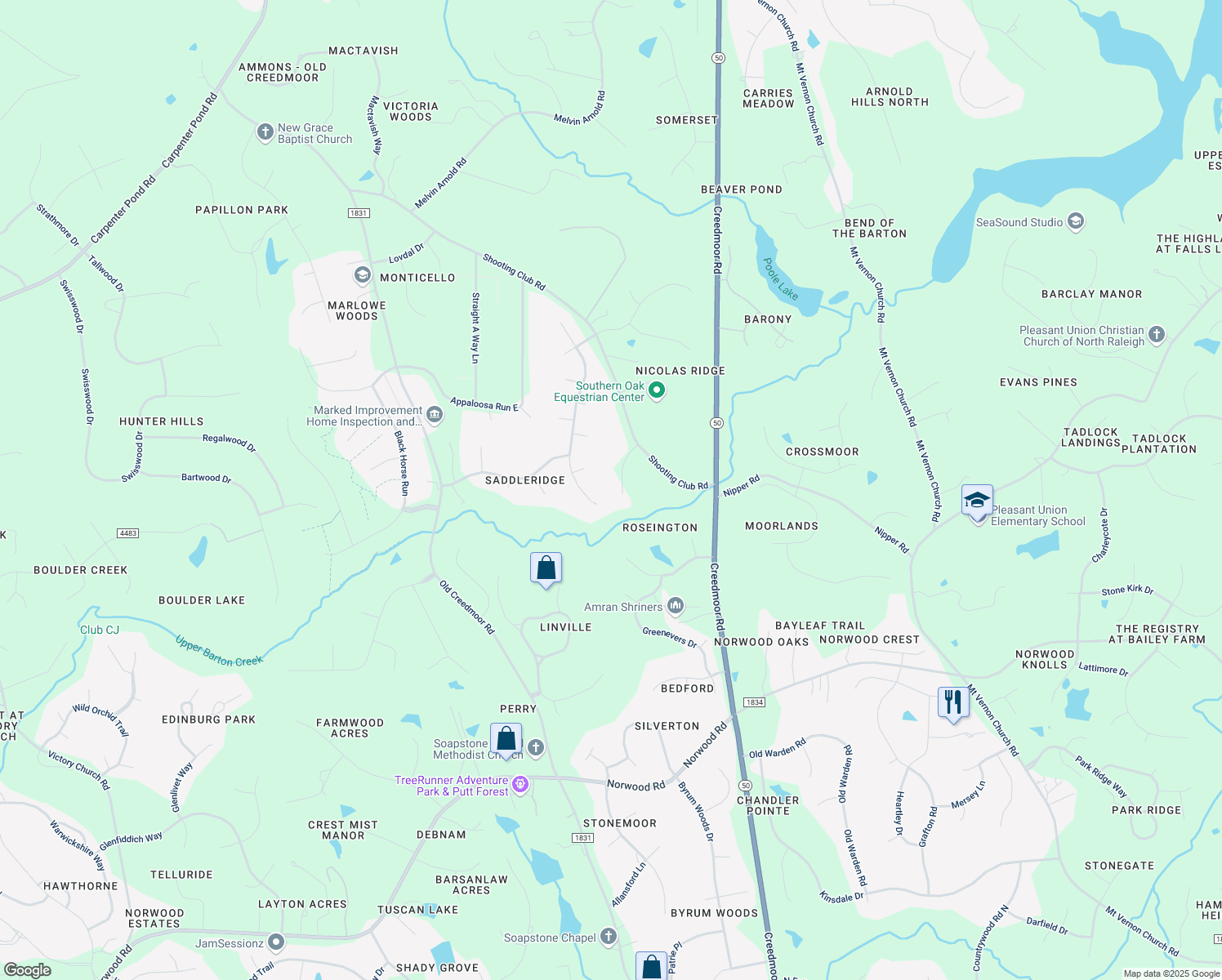 map of restaurants, bars, coffee shops, grocery stores, and more near 1508 Tradescant Court in Raleigh