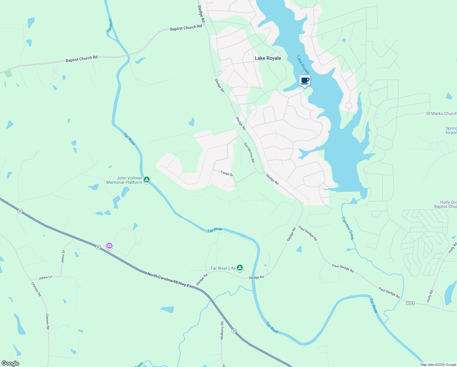 map of restaurants, bars, coffee shops, grocery stores, and more near 108 Sunlight Cove in Louisburg