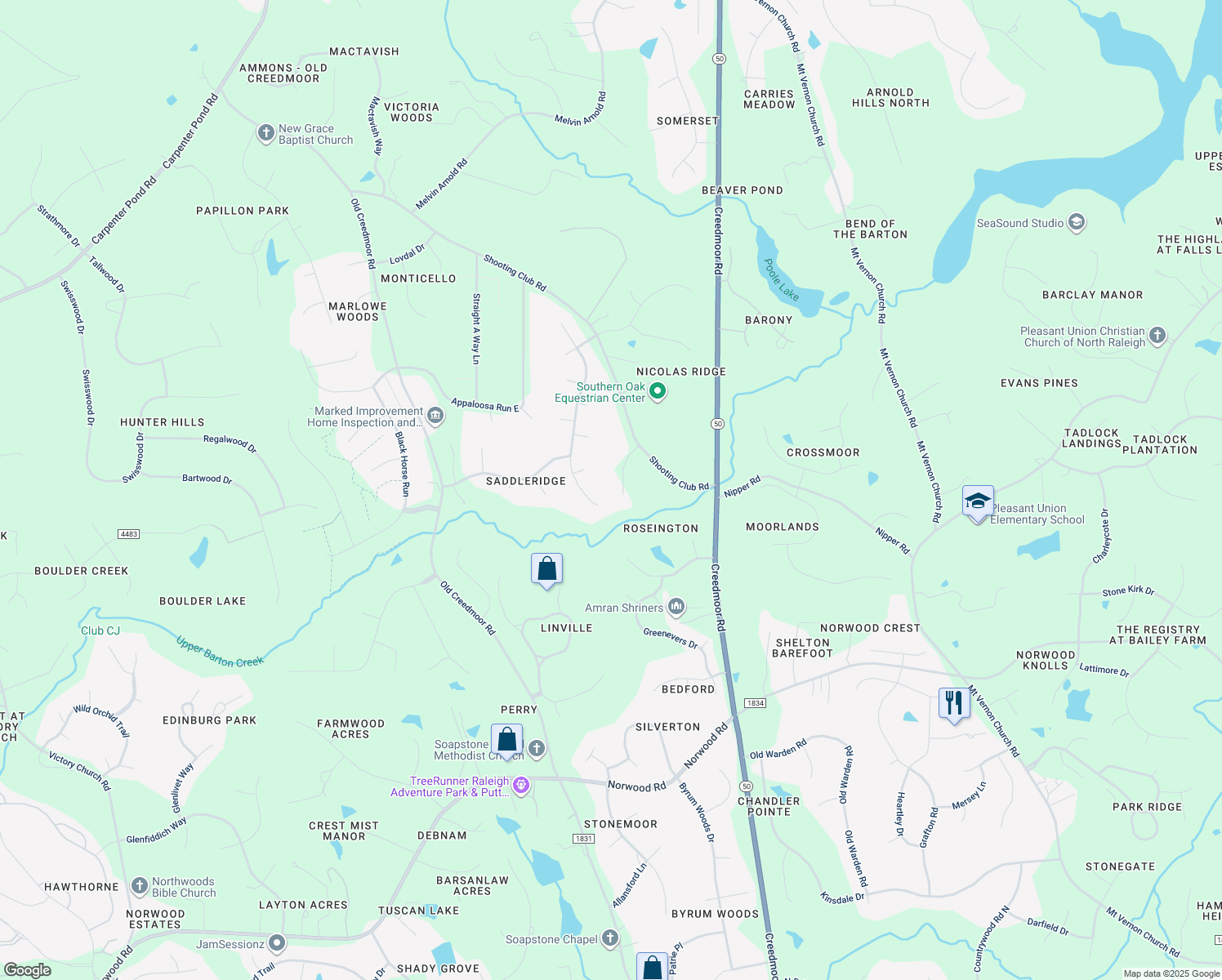 map of restaurants, bars, coffee shops, grocery stores, and more near 1508 Tradescant Court in Raleigh