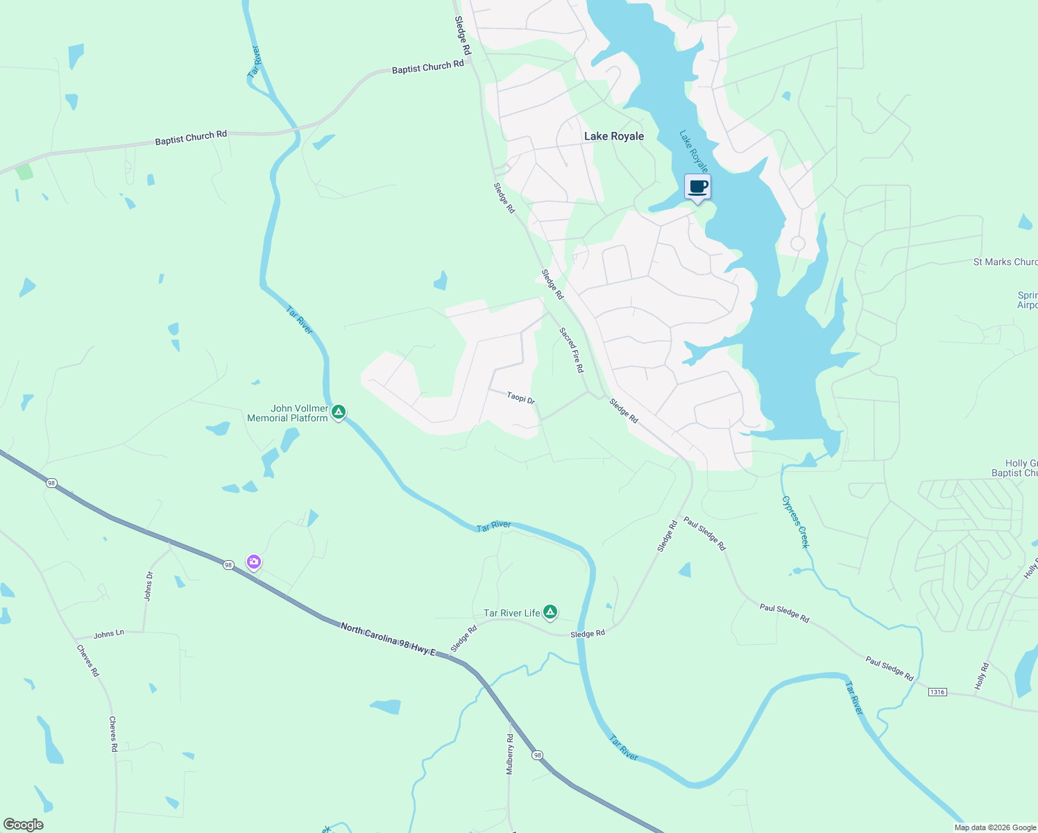 map of restaurants, bars, coffee shops, grocery stores, and more near 112 Sunlight Cove in Louisburg