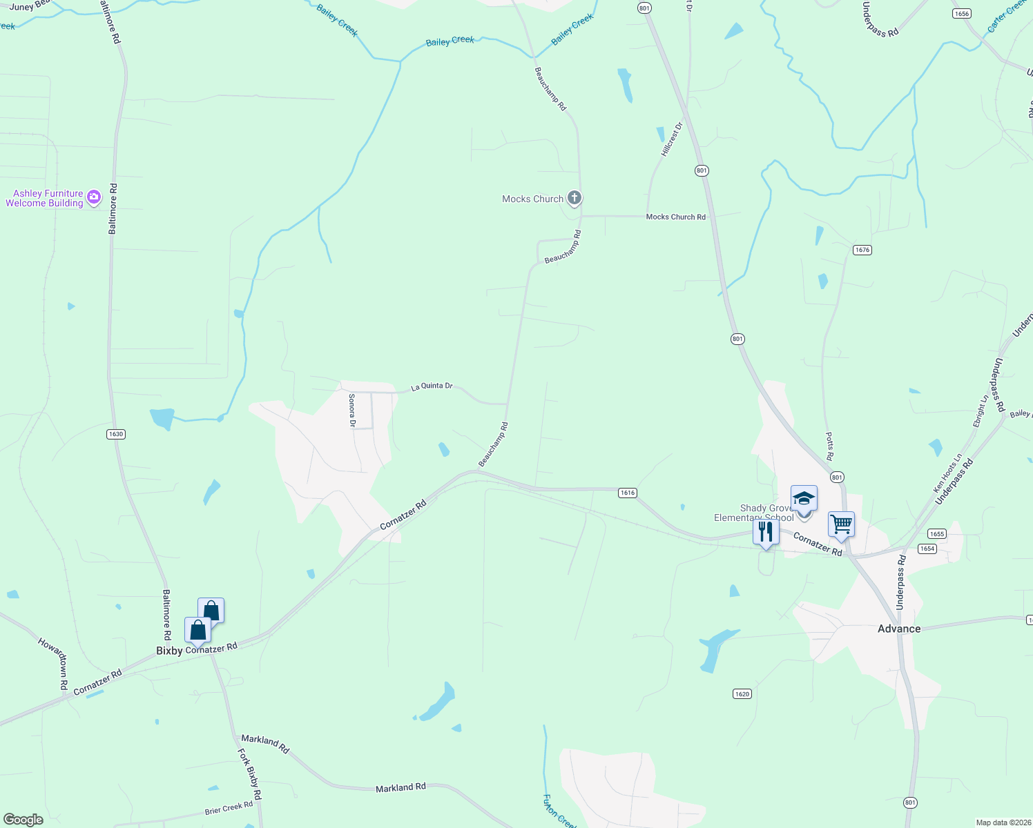 map of restaurants, bars, coffee shops, grocery stores, and more near 190 Beauchamp Road in Advance