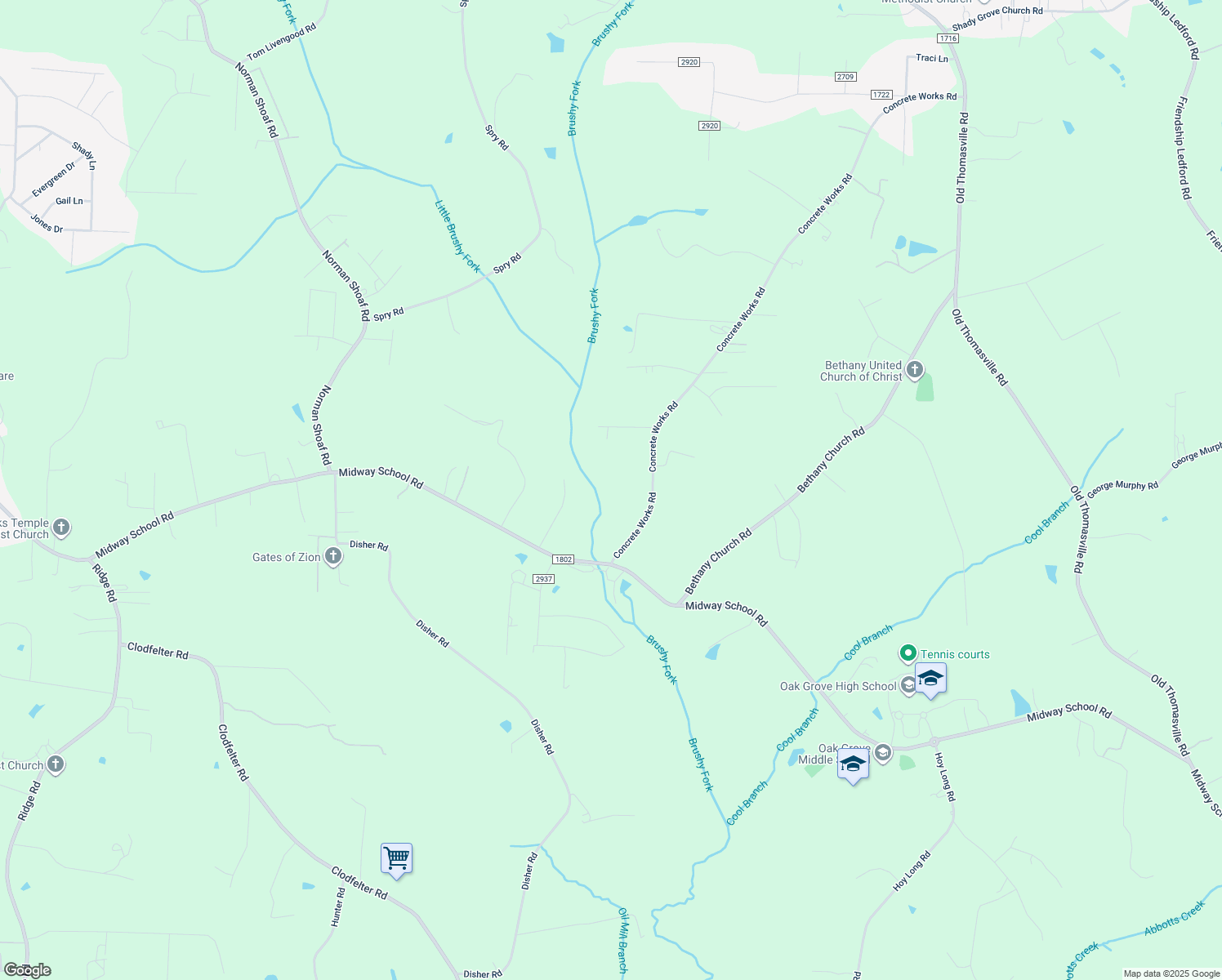 map of restaurants, bars, coffee shops, grocery stores, and more near 377 Concrete Works Road in Winston-Salem