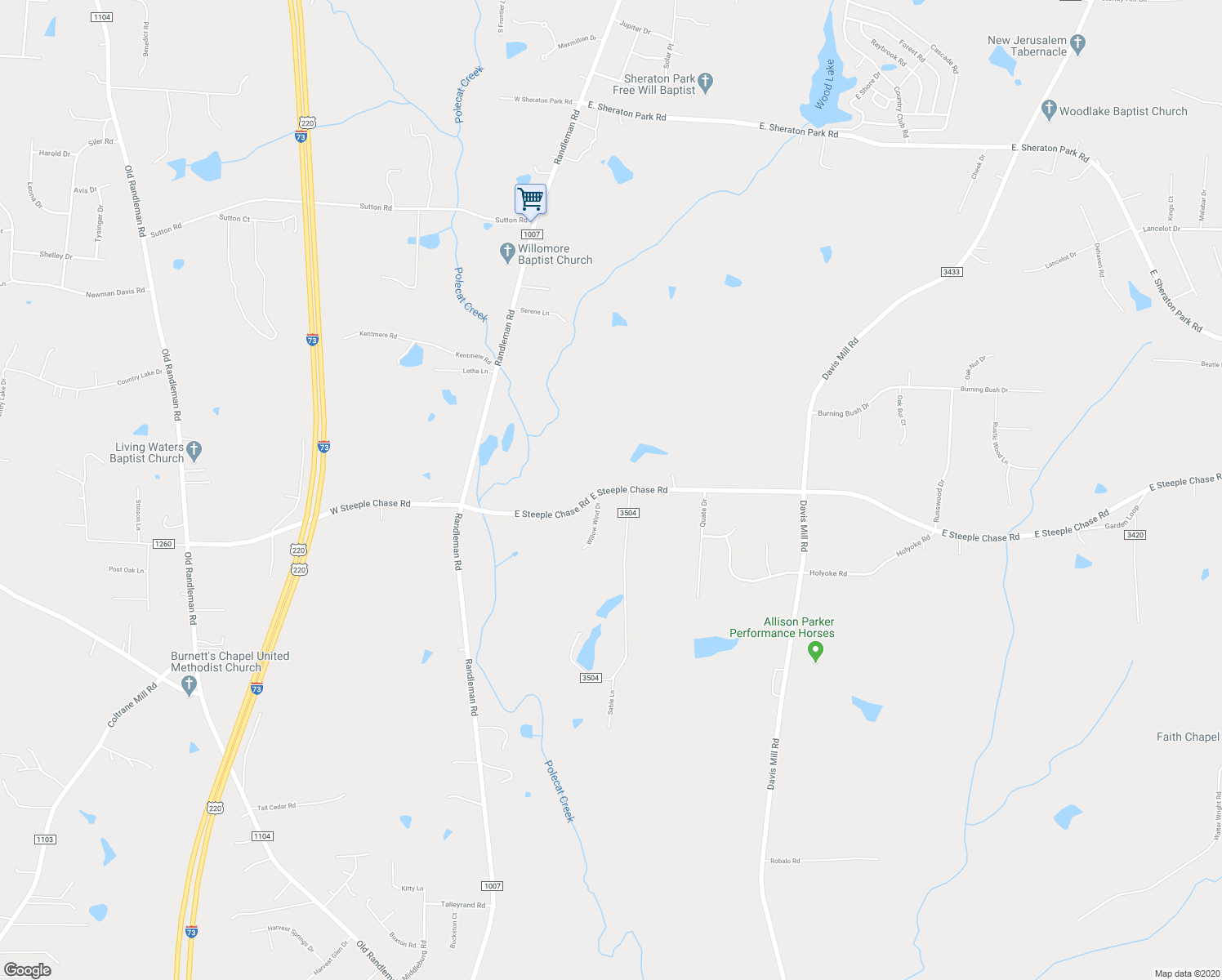 map of restaurants, bars, coffee shops, grocery stores, and more near 121 East Steeple Chase Road in Greensboro