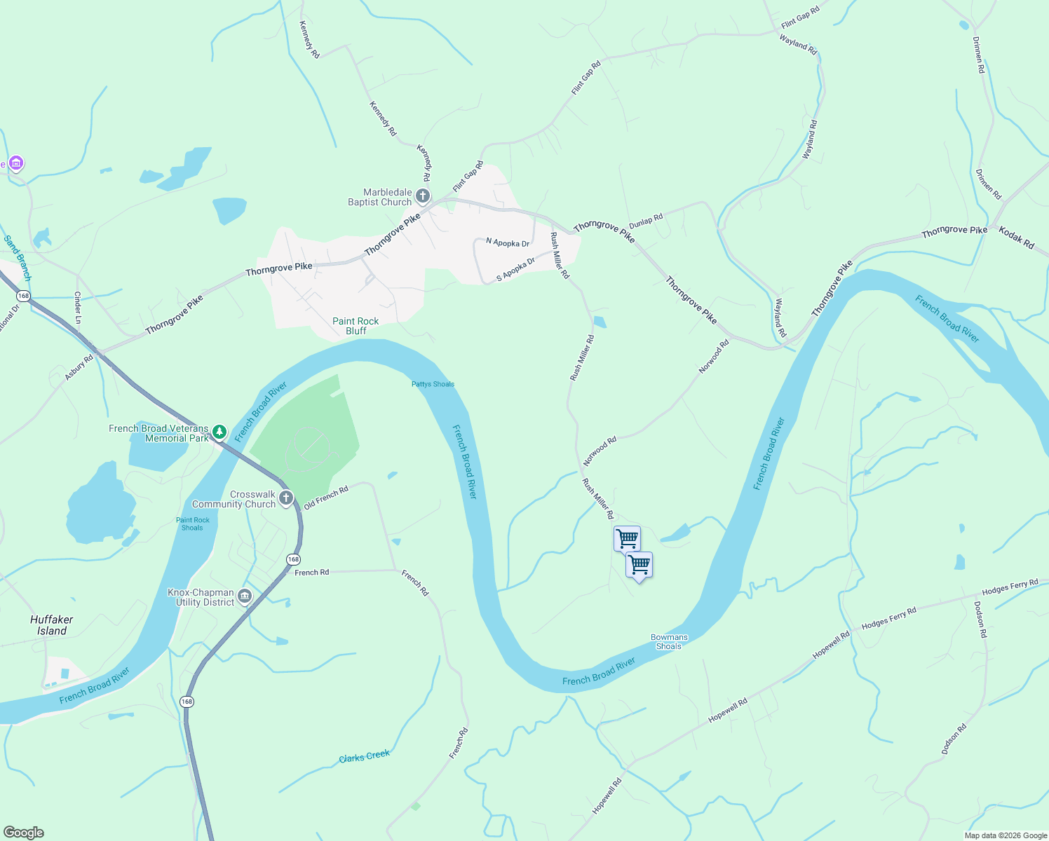 map of restaurants, bars, coffee shops, grocery stores, and more near 3015 Rush Miller Road in Knoxville