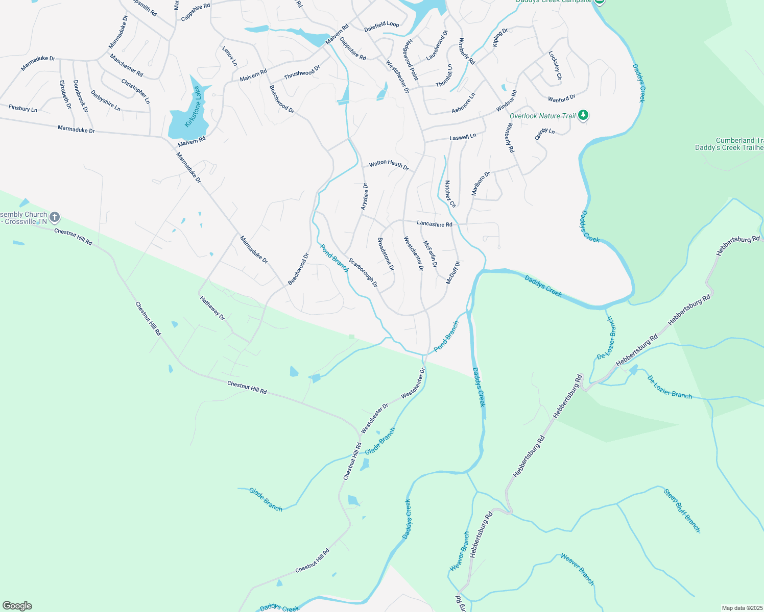 map of restaurants, bars, coffee shops, grocery stores, and more near 117 Scarborough Drive in Crossville