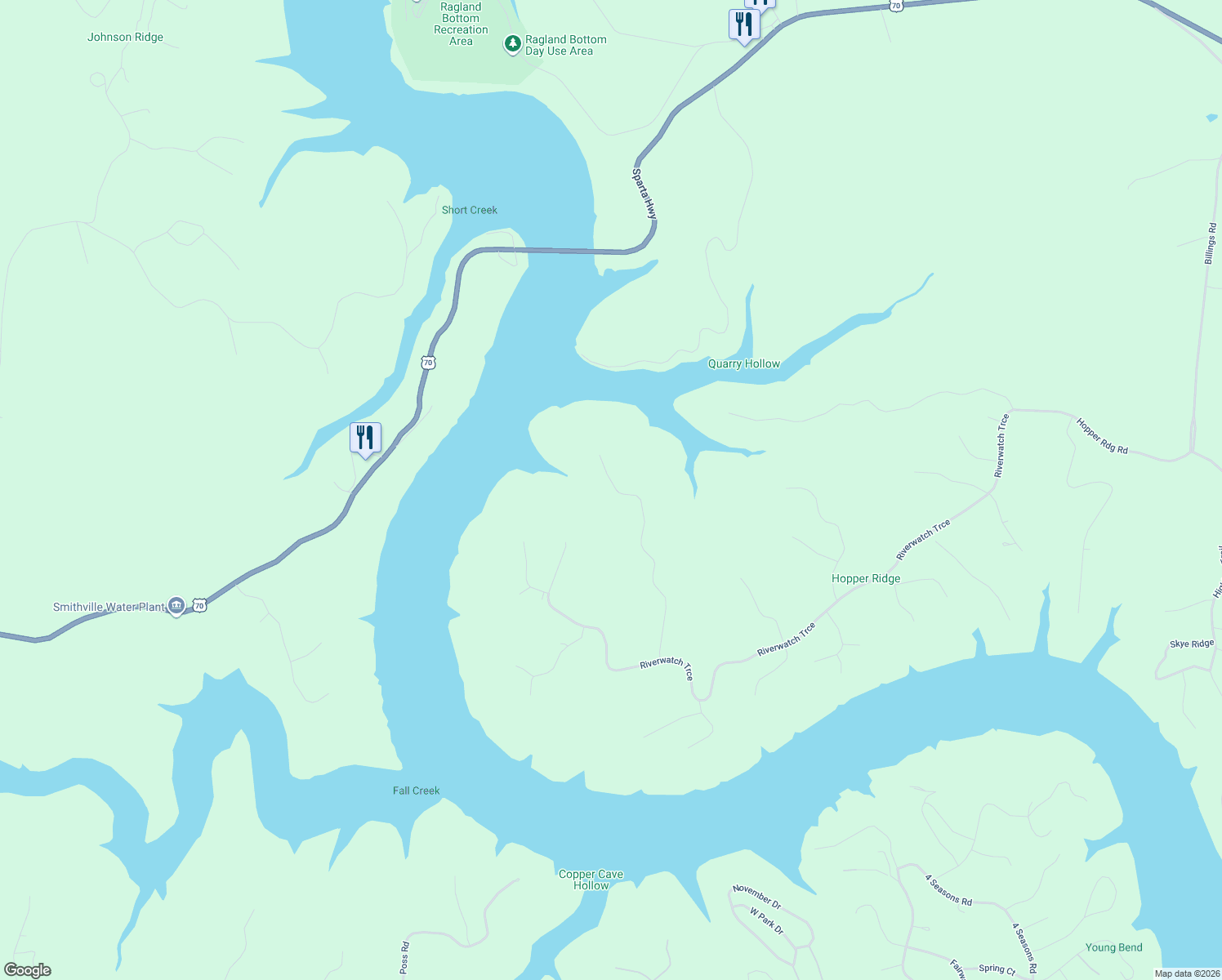 map of restaurants, bars, coffee shops, grocery stores, and more near 605 Watercolor Drive in Sparta