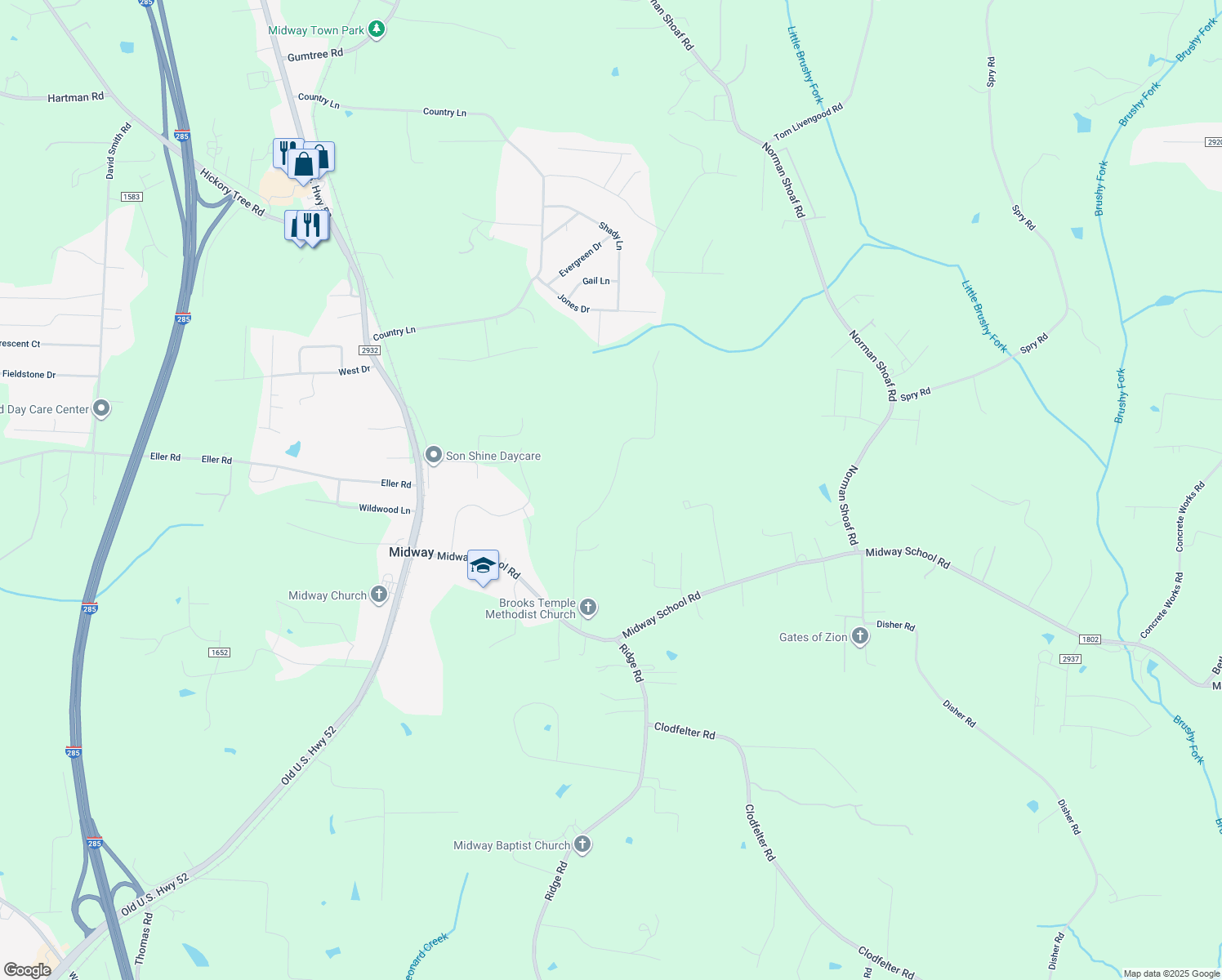 map of restaurants, bars, coffee shops, grocery stores, and more near Ralph Craver Road in Winston-Salem