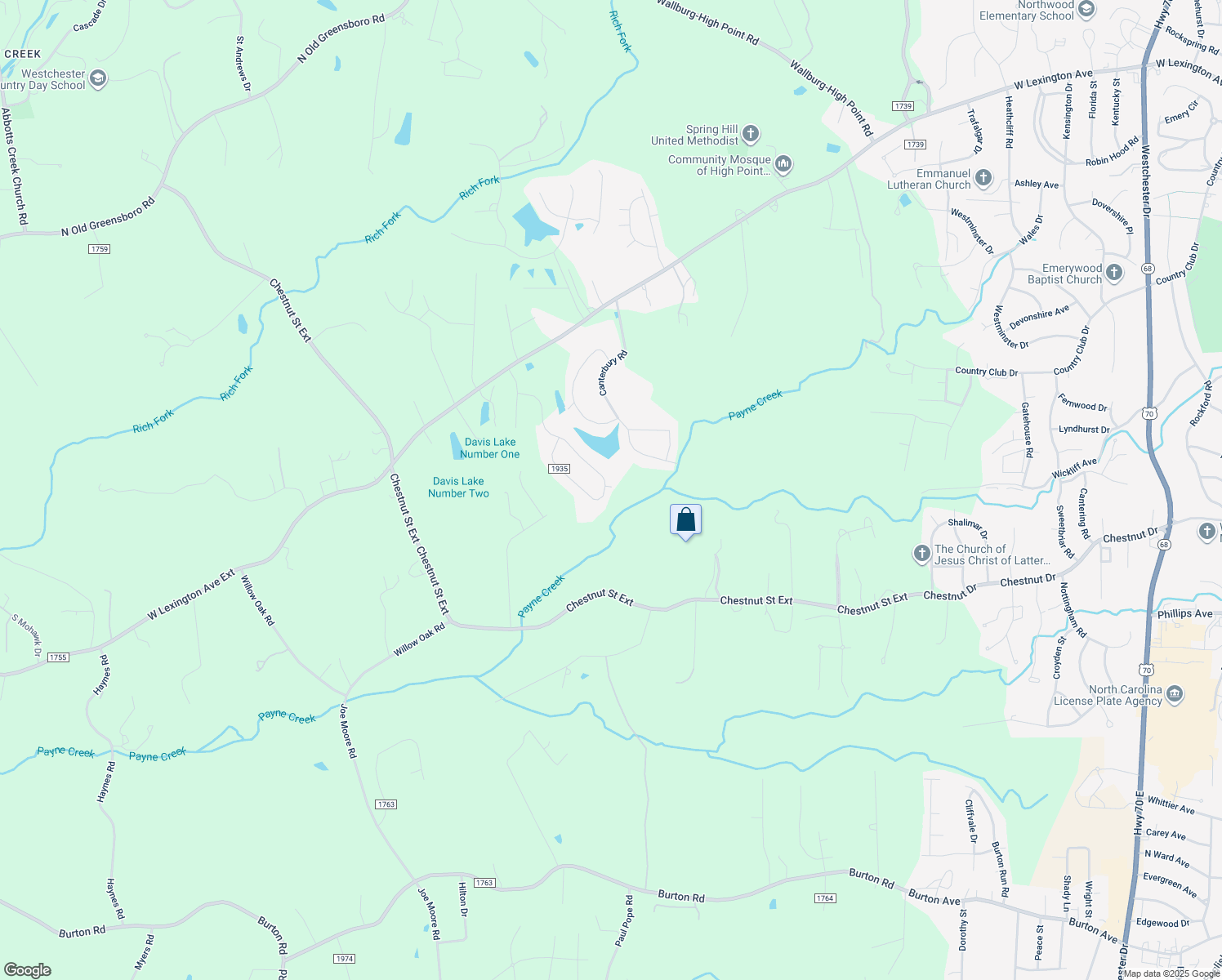 map of restaurants, bars, coffee shops, grocery stores, and more near 517 Merry Hills Drive in High Point