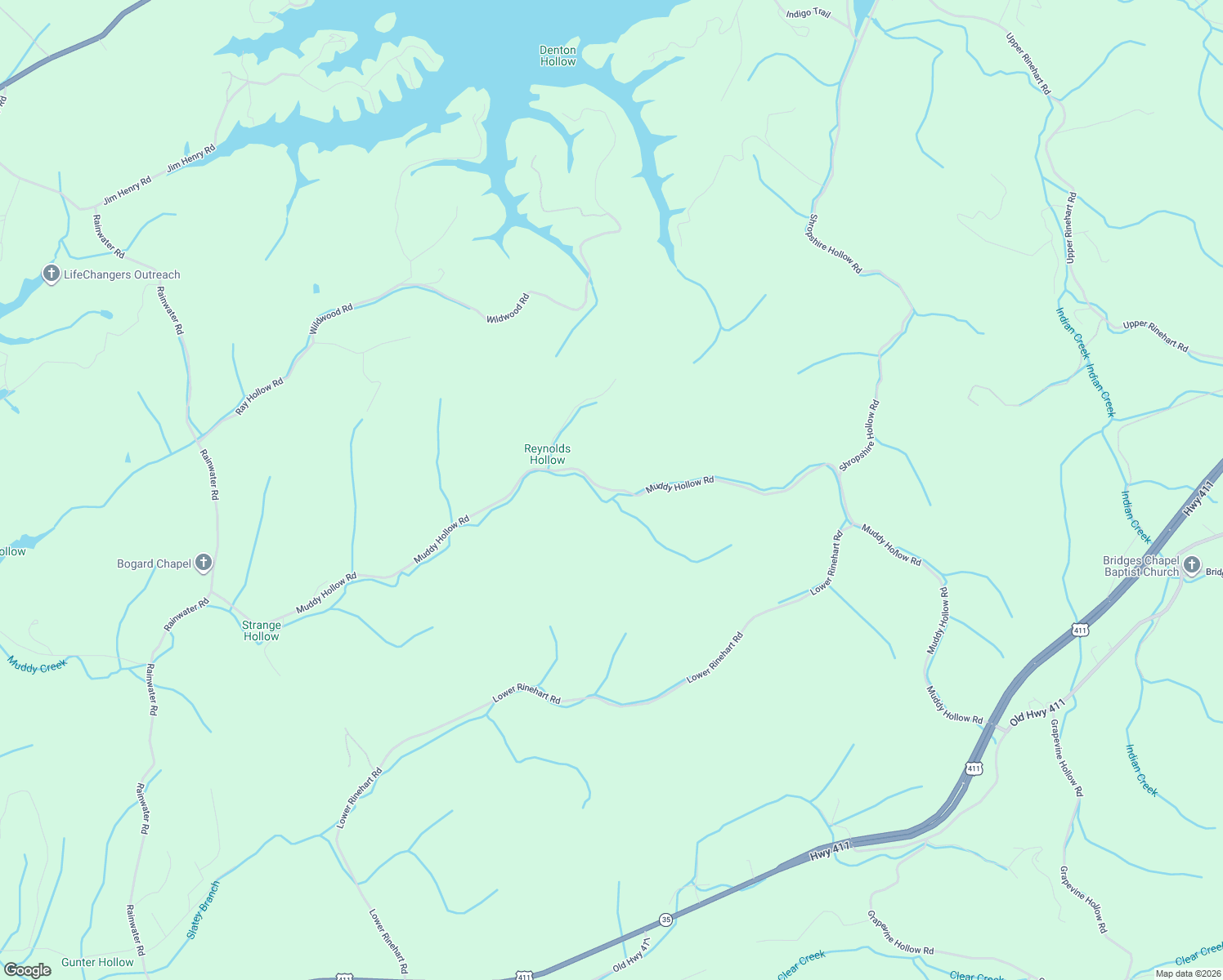 map of restaurants, bars, coffee shops, grocery stores, and more near 2678 Muddy Hollow Road in Dandridge