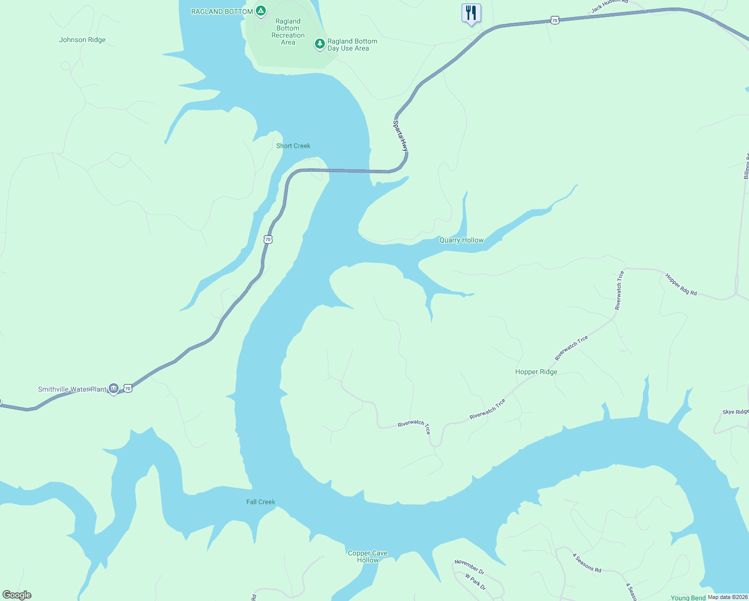 map of restaurants, bars, coffee shops, grocery stores, and more near 605 Watercolor Drive in Sparta