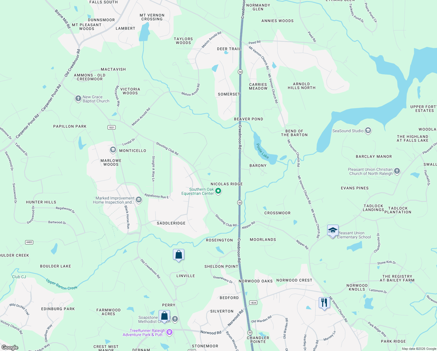 map of restaurants, bars, coffee shops, grocery stores, and more near 1417 Sky Vista Way in Raleigh
