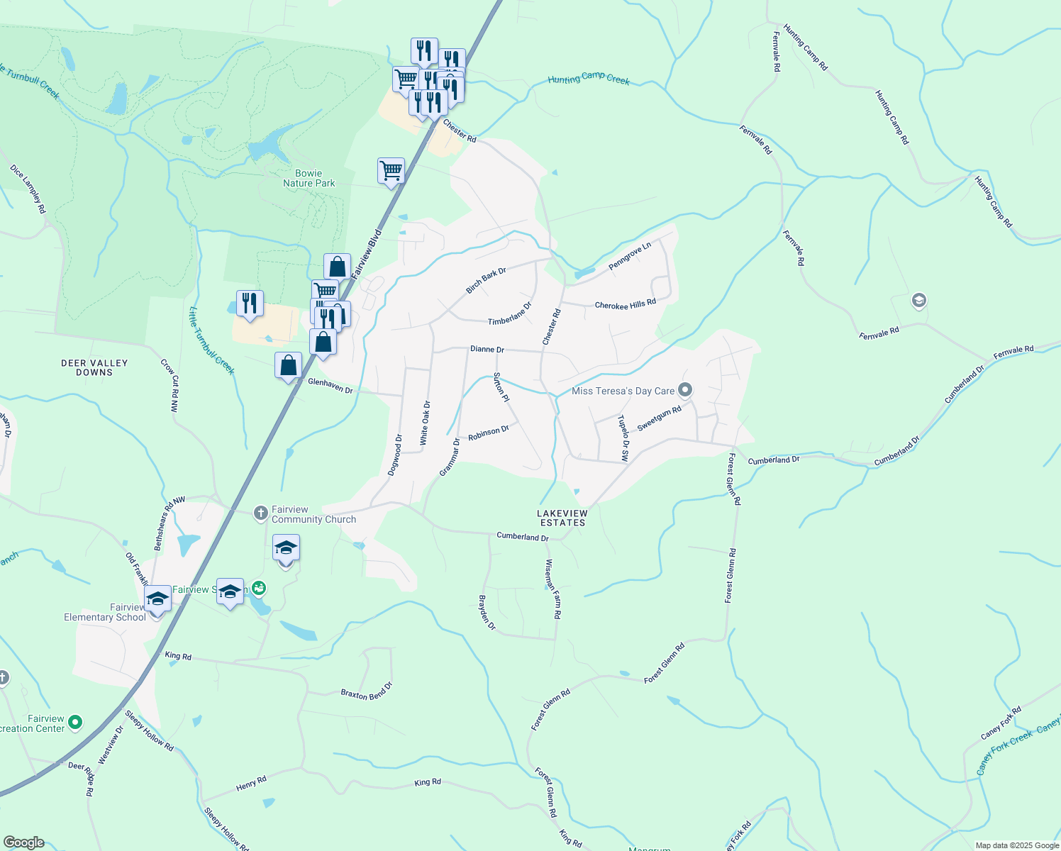 map of restaurants, bars, coffee shops, grocery stores, and more near 7203 Sutton Place in Fairview