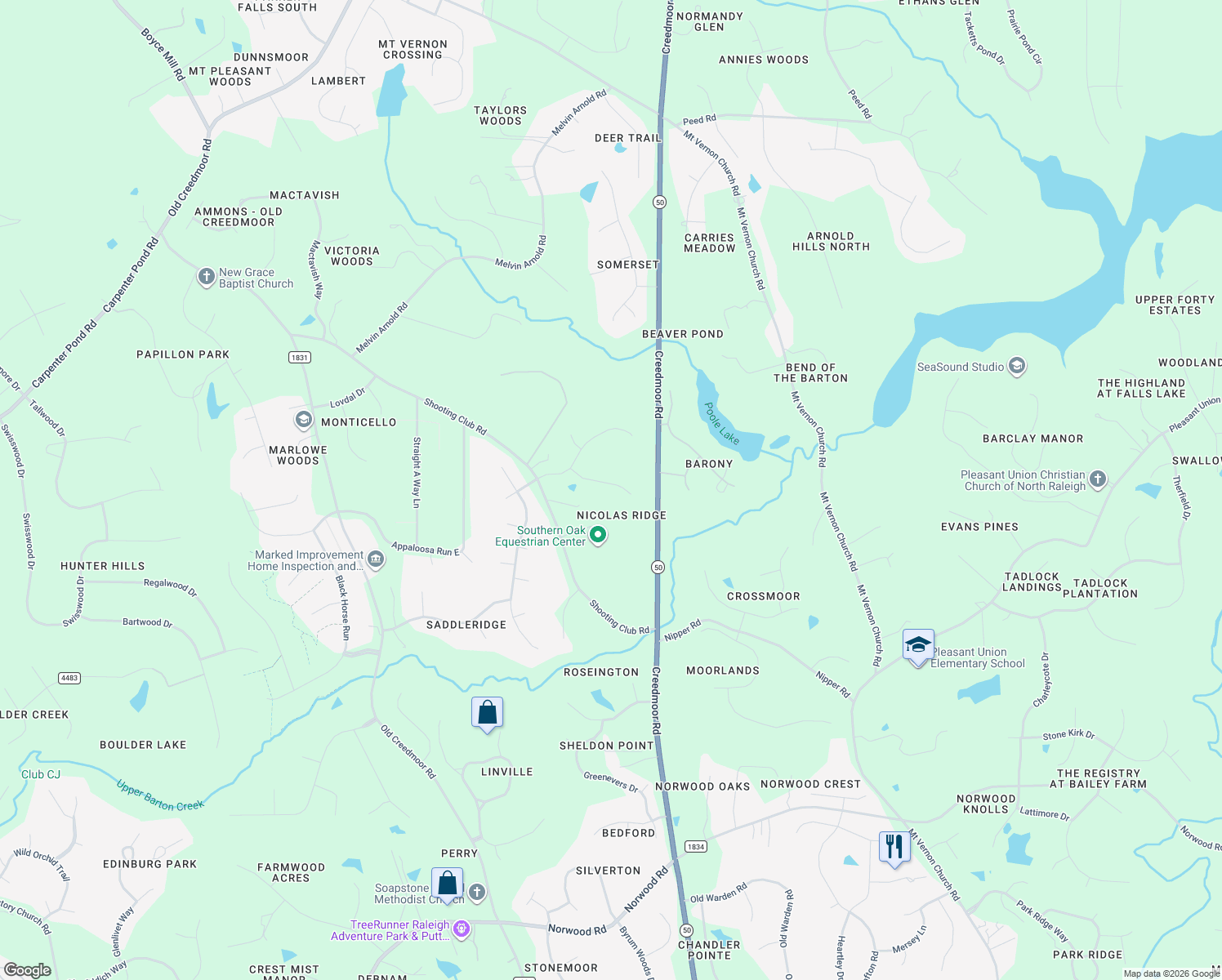 map of restaurants, bars, coffee shops, grocery stores, and more near 1417 Sky Vista Way in Raleigh