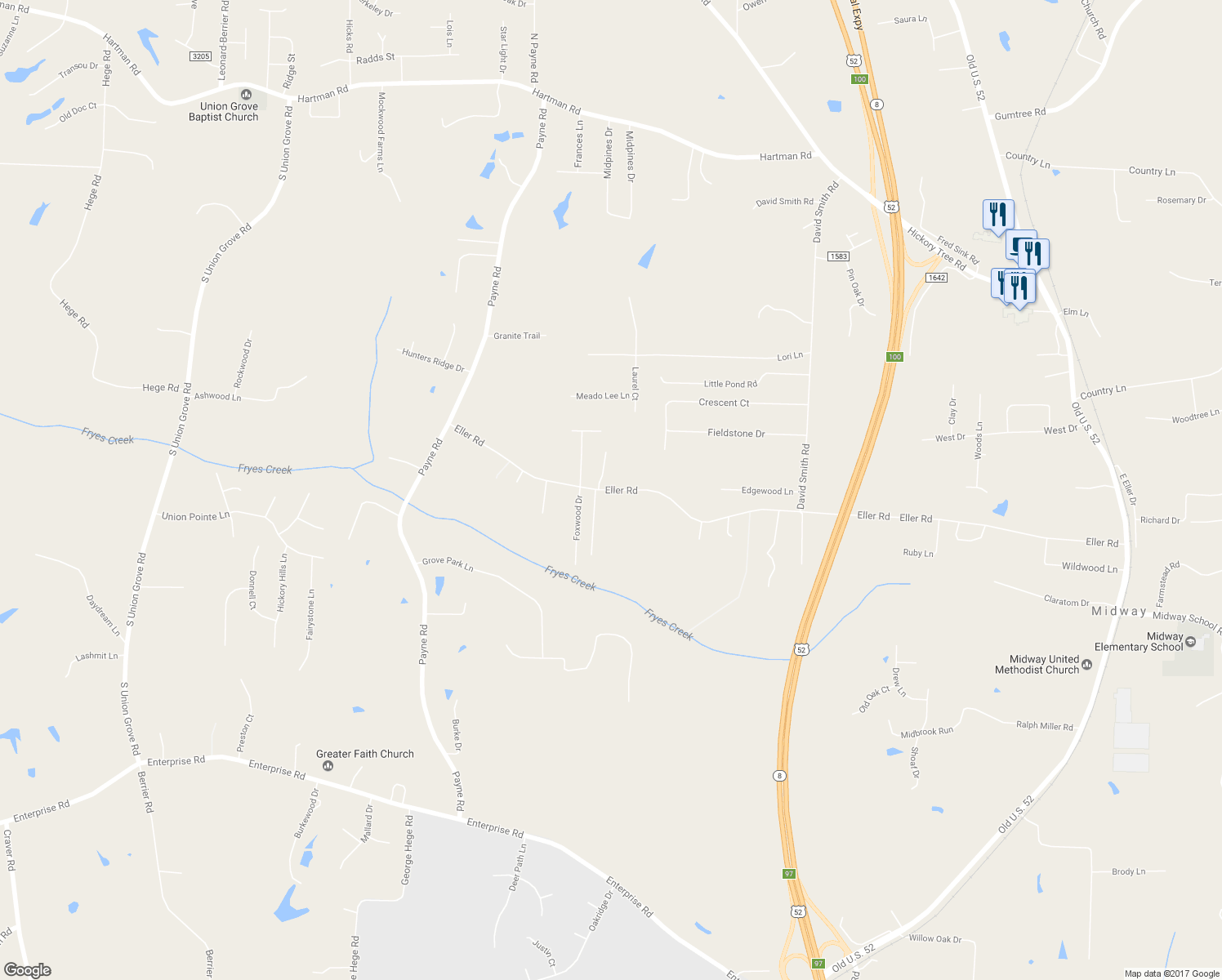 map of restaurants, bars, coffee shops, grocery stores, and more near 1633 Eller Road in Lexington