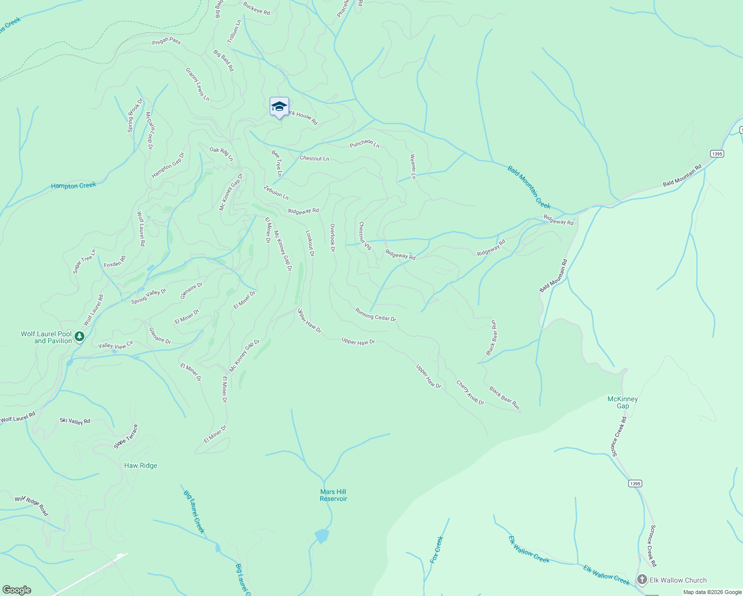 map of restaurants, bars, coffee shops, grocery stores, and more near 98 Overlook Drive in Mars Hill
