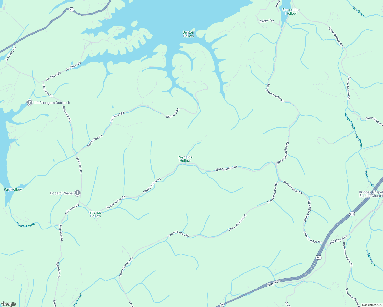 map of restaurants, bars, coffee shops, grocery stores, and more near 2534 Muddy Hollow Road in Dandridge