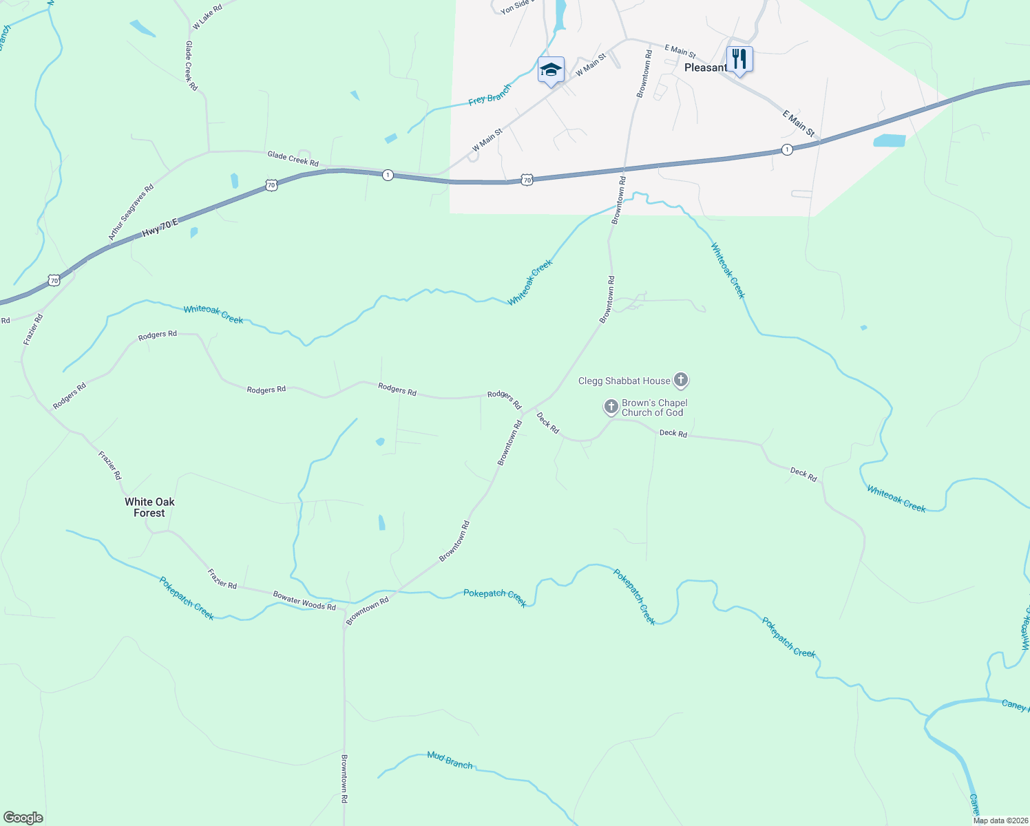 map of restaurants, bars, coffee shops, grocery stores, and more near 1507 Browntown Road in Crossville