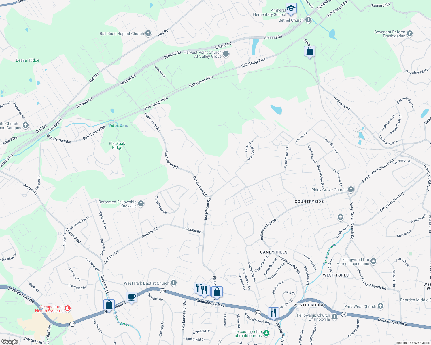map of restaurants, bars, coffee shops, grocery stores, and more near 2732 Dee Peppers Drive in Knoxville