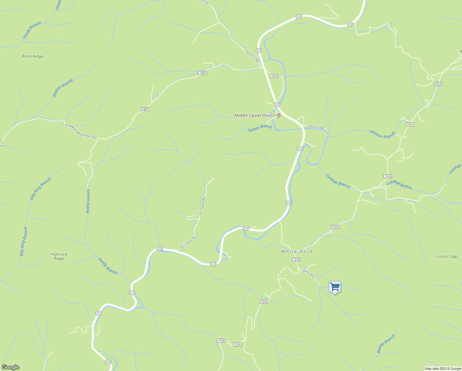 map of restaurants, bars, coffee shops, grocery stores, and more near 569 Joe Tweed Road in Marshall