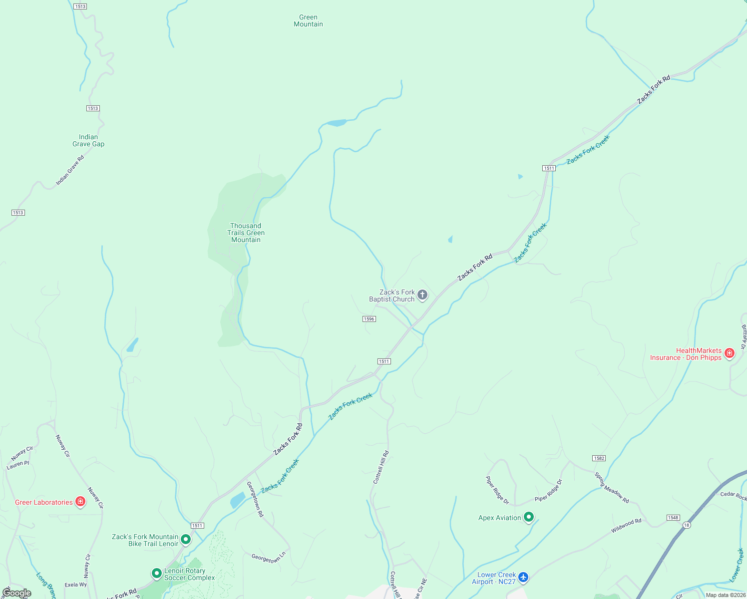 map of restaurants, bars, coffee shops, grocery stores, and more near 2751 Saint Johns Road in Lenoir