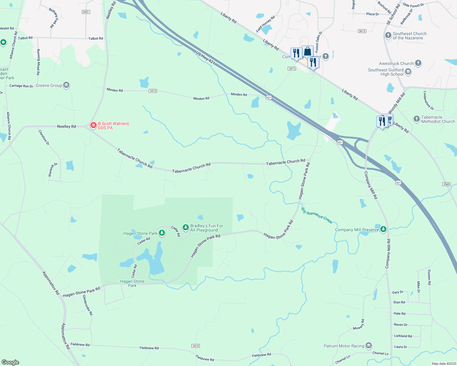 map of restaurants, bars, coffee shops, grocery stores, and more near 2724 Tabernacle Church Road in Pleasant Garden