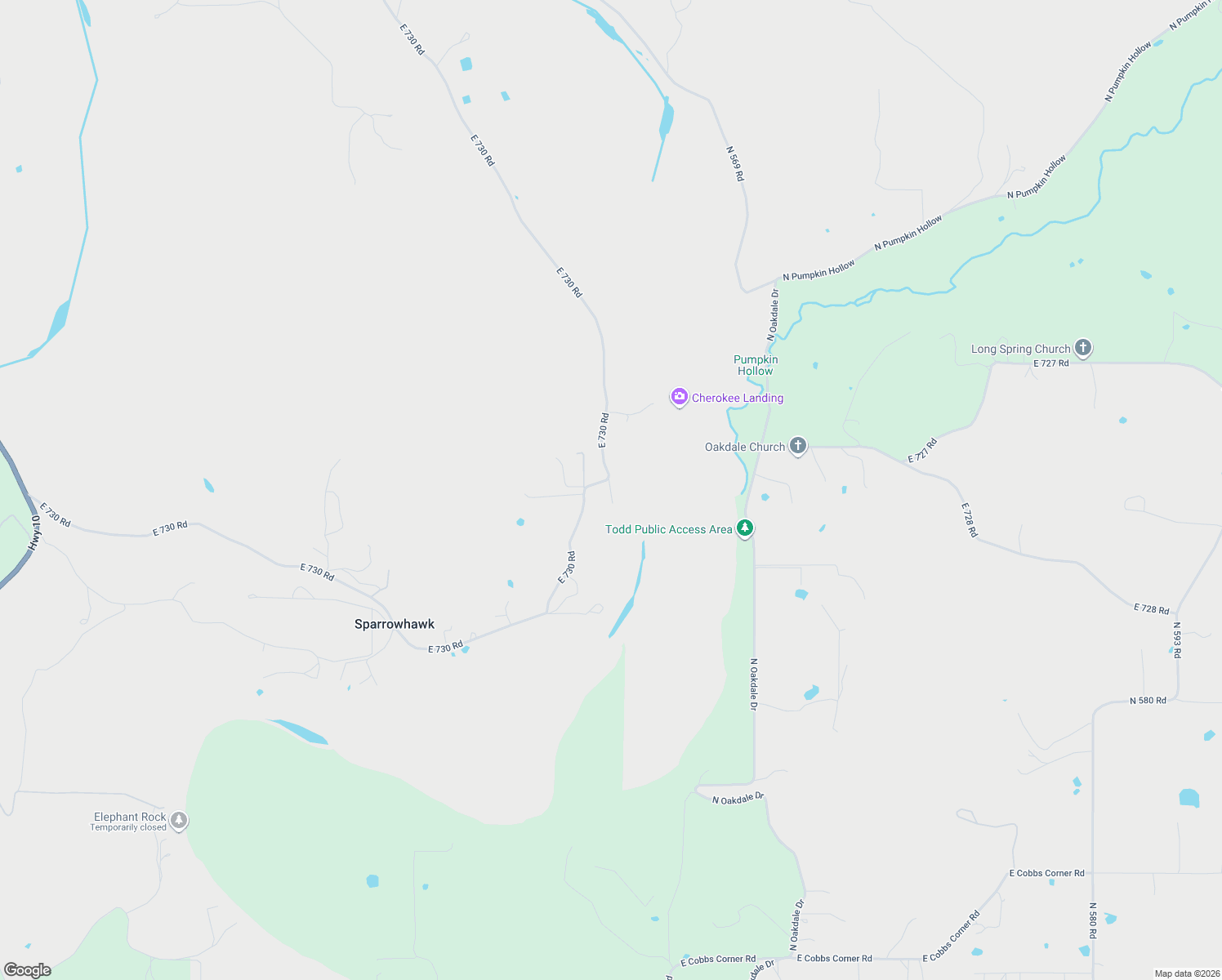 map of restaurants, bars, coffee shops, grocery stores, and more near 23379 East 730 Road in Tahlequah