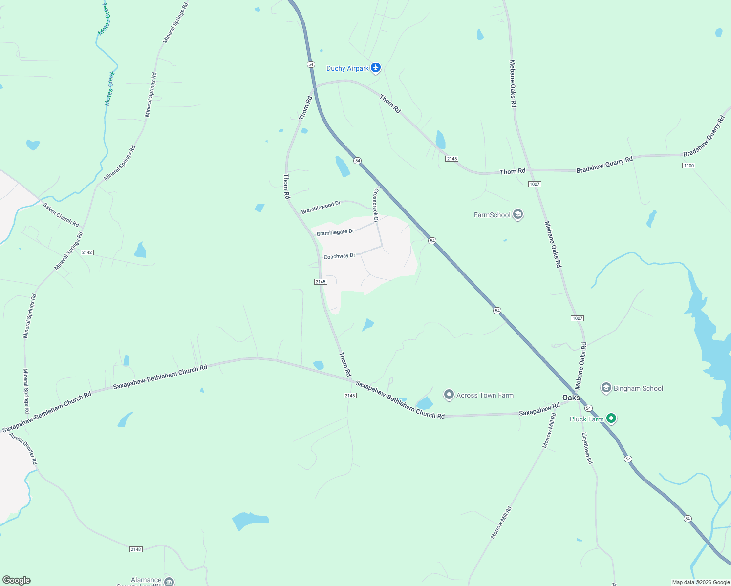 map of restaurants, bars, coffee shops, grocery stores, and more near 6234 Southwind Court in Mebane