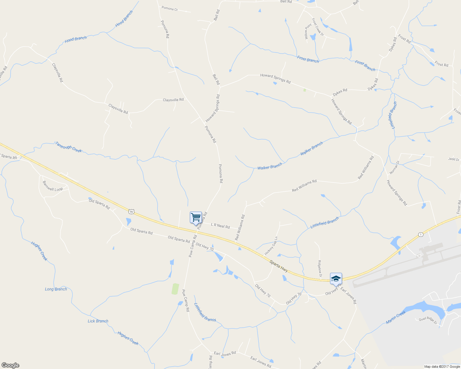 map of restaurants, bars, coffee shops, grocery stores, and more near 438 Pomona Road in Crossville