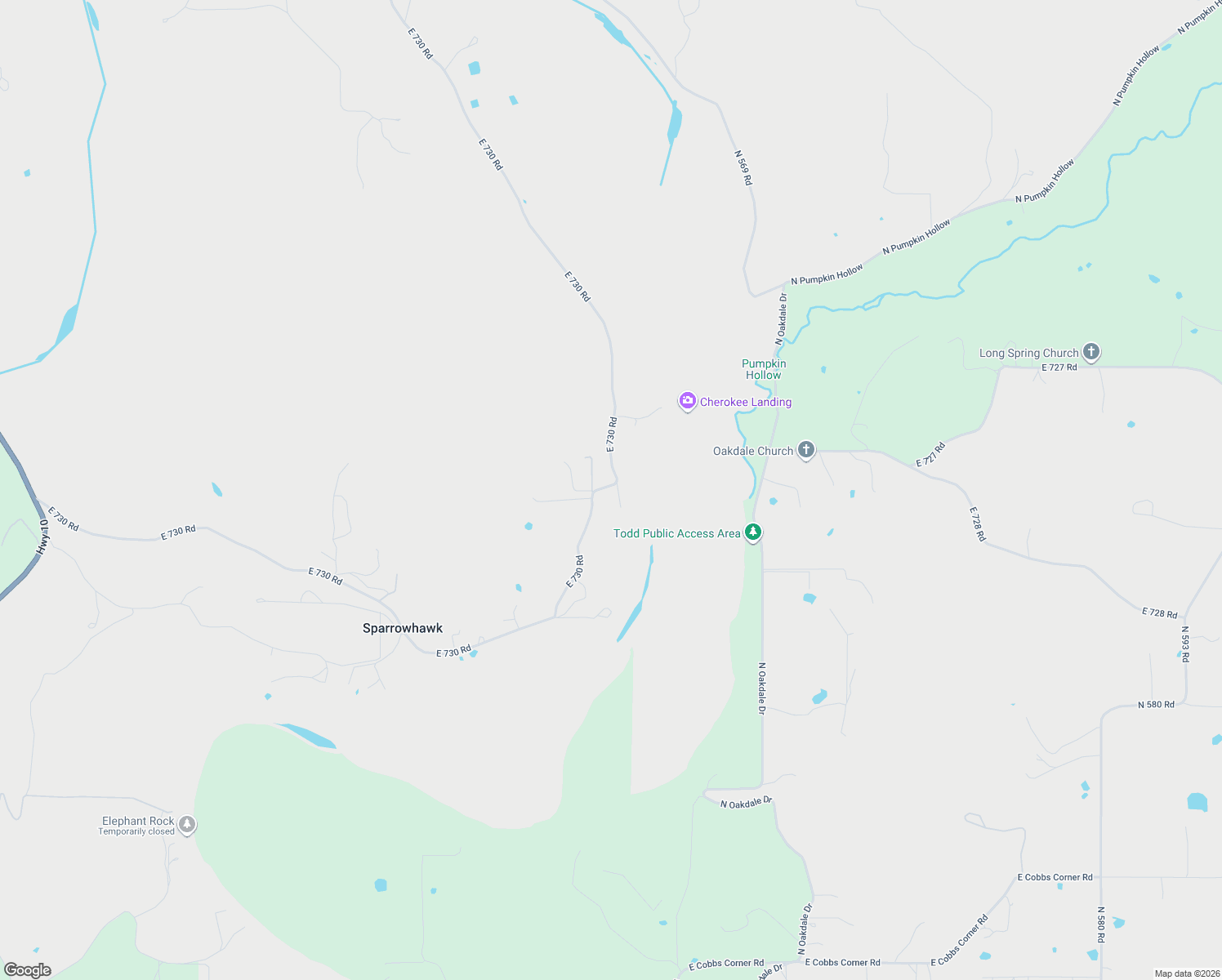 map of restaurants, bars, coffee shops, grocery stores, and more near 23379 East 730 Road in Tahlequah