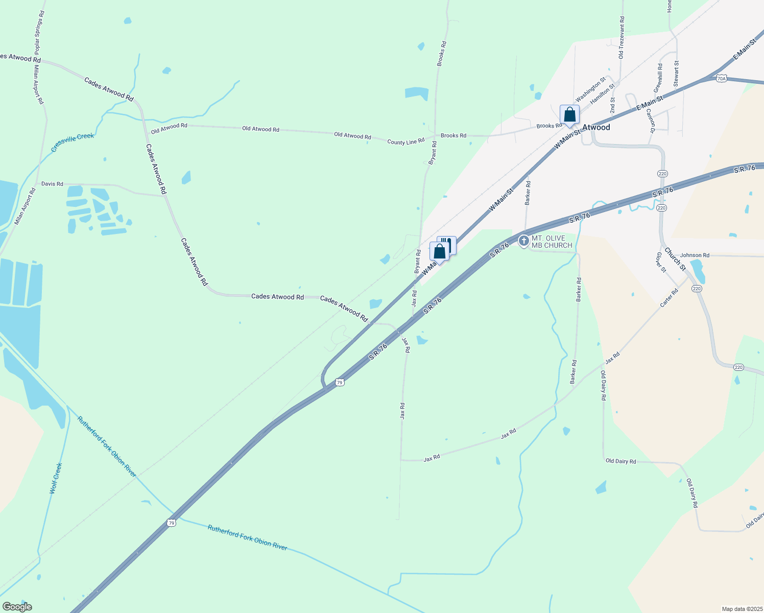 map of restaurants, bars, coffee shops, grocery stores, and more near 277 Atwood Hwy in Atwood