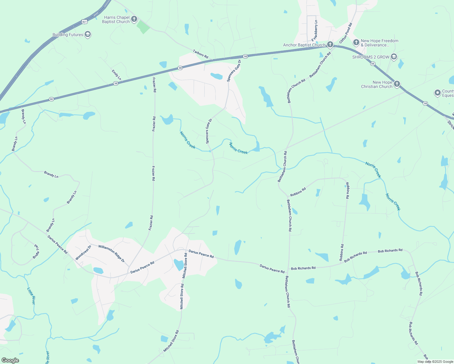 map of restaurants, bars, coffee shops, grocery stores, and more near 60 Spicetree Court in Youngsville
