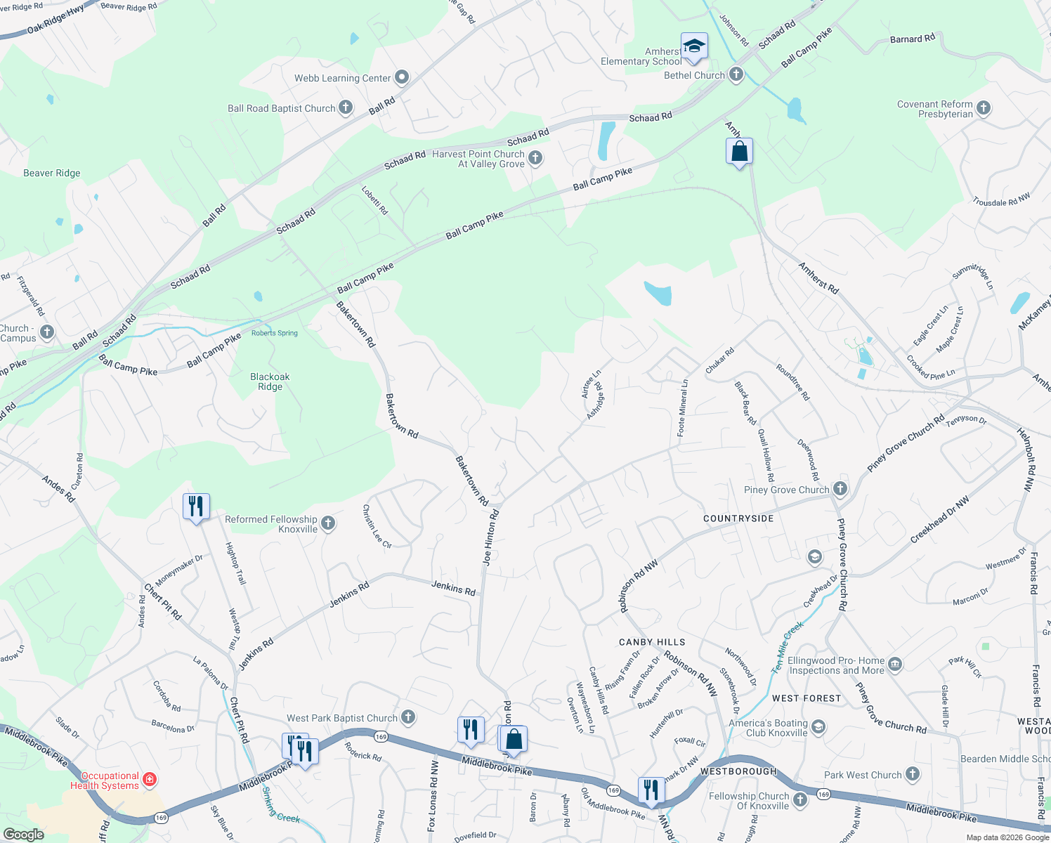 map of restaurants, bars, coffee shops, grocery stores, and more near 2810 Dee Peppers Dr in Knoxville