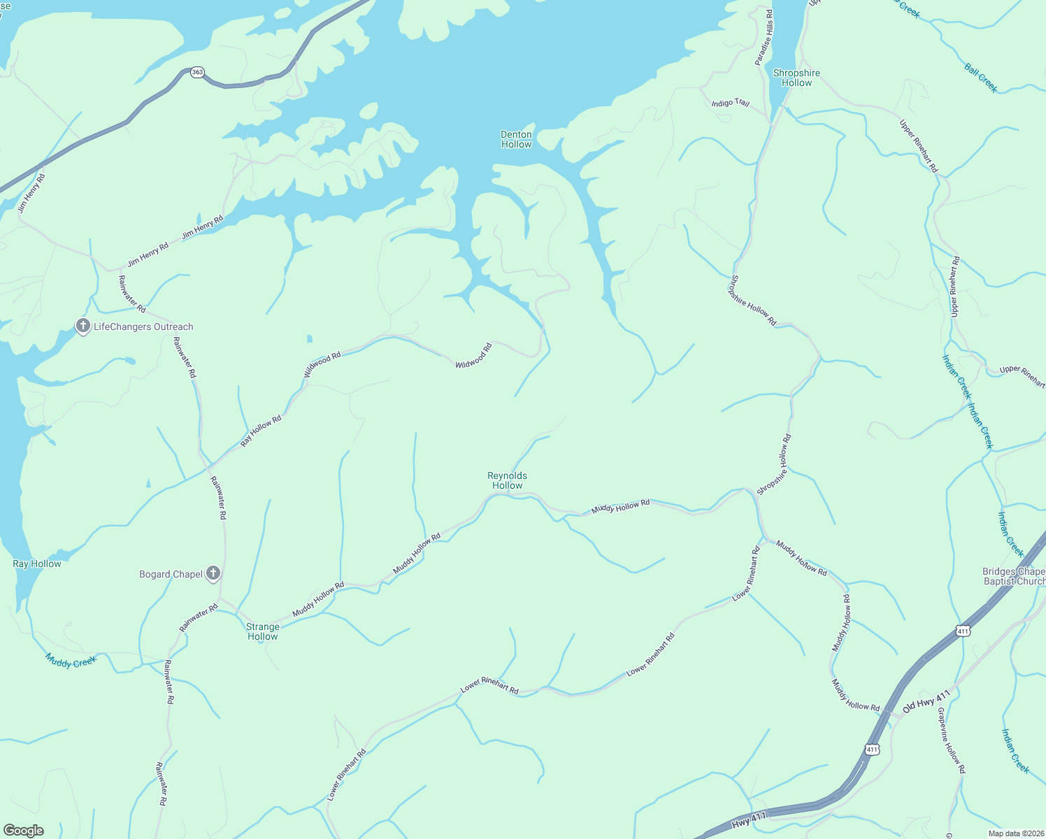 map of restaurants, bars, coffee shops, grocery stores, and more near 2534 Muddy Hollow Rd in Dandridge