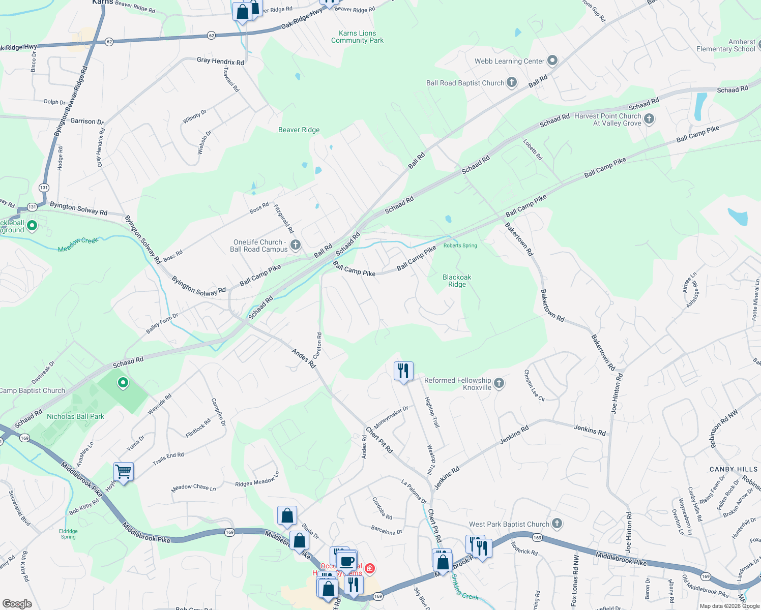 map of restaurants, bars, coffee shops, grocery stores, and more near 1929 Saint Gregorys Court in Knoxville