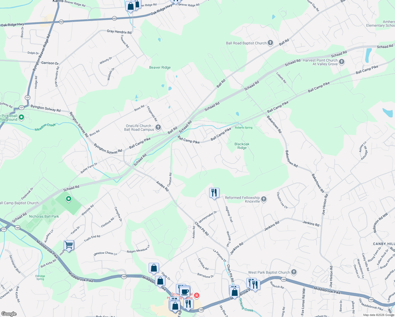 map of restaurants, bars, coffee shops, grocery stores, and more near 1929 Saint Gregorys Court in Knoxville