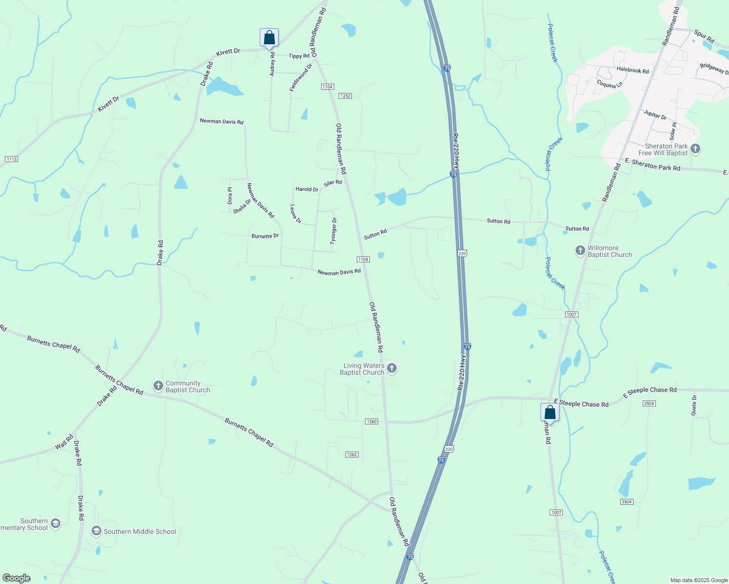 map of restaurants, bars, coffee shops, grocery stores, and more near 5614 Old Randleman Road in Greensboro