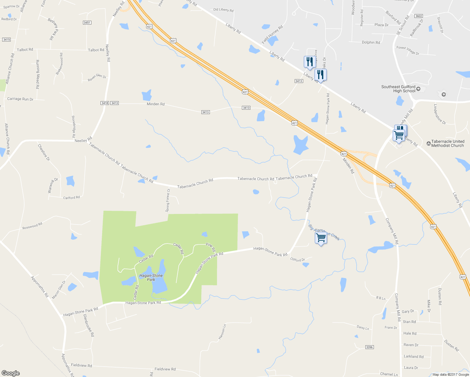 map of restaurants, bars, coffee shops, grocery stores, and more near 2730 Tabernacle Church Road in Pleasant Garden