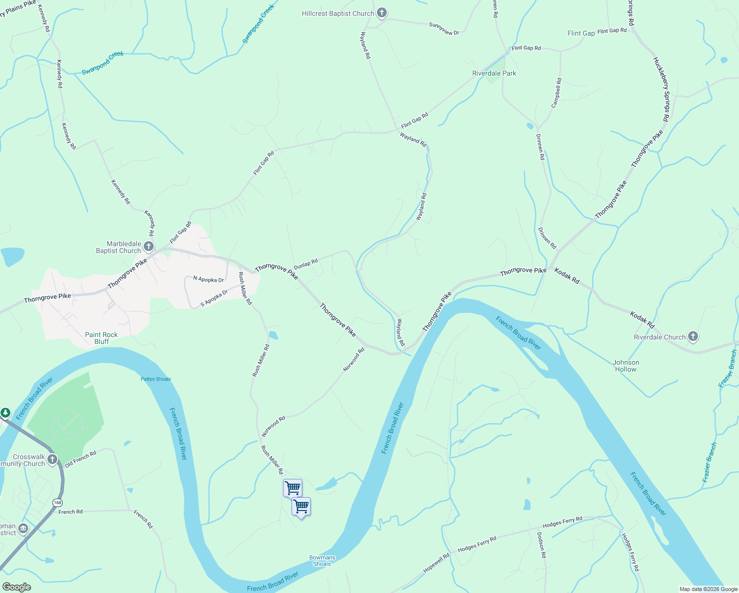 map of restaurants, bars, coffee shops, grocery stores, and more near 2820 Wayland Road in Knoxville