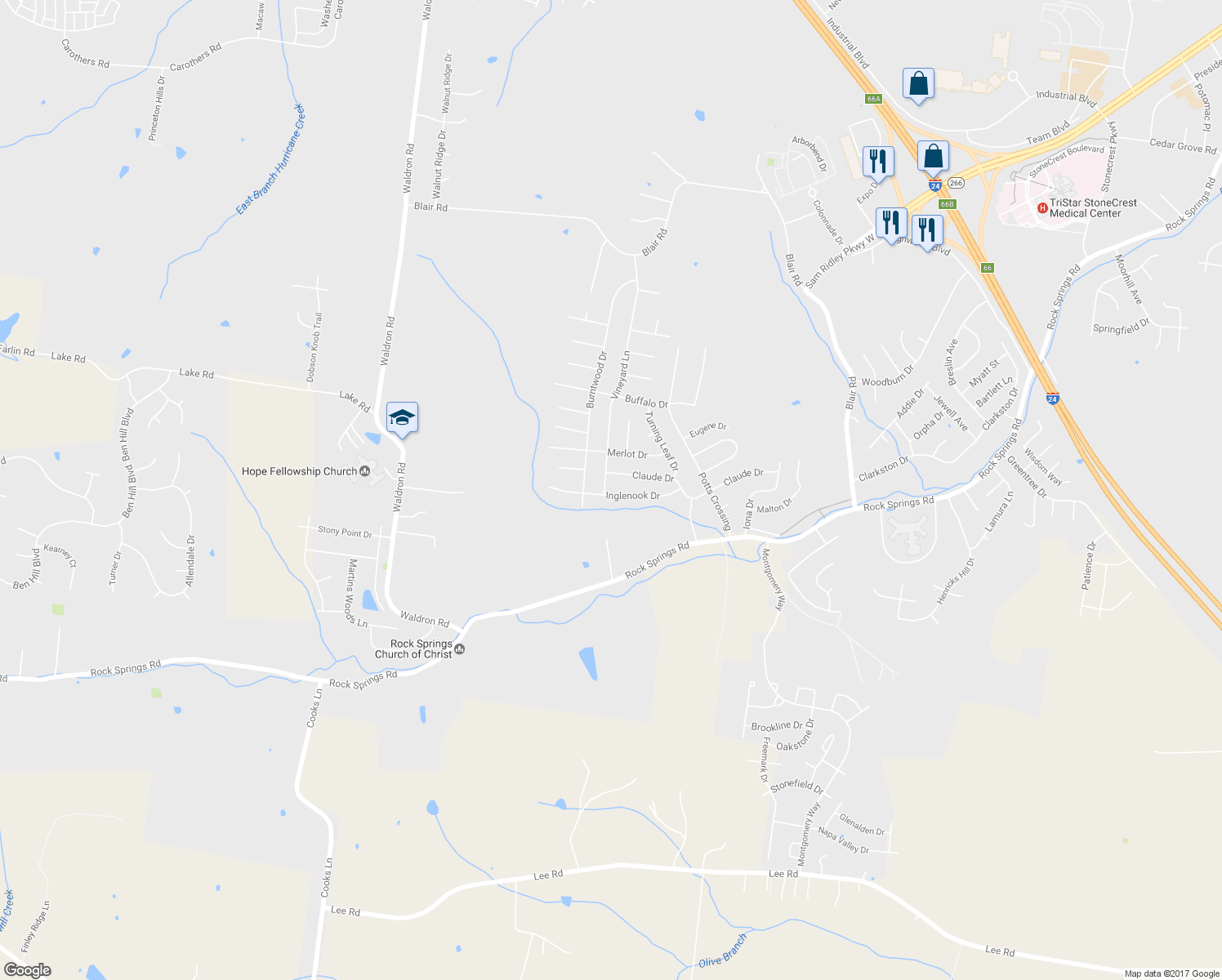 map of restaurants, bars, coffee shops, grocery stores, and more near 7000 Vineyard Lane in Smyrna