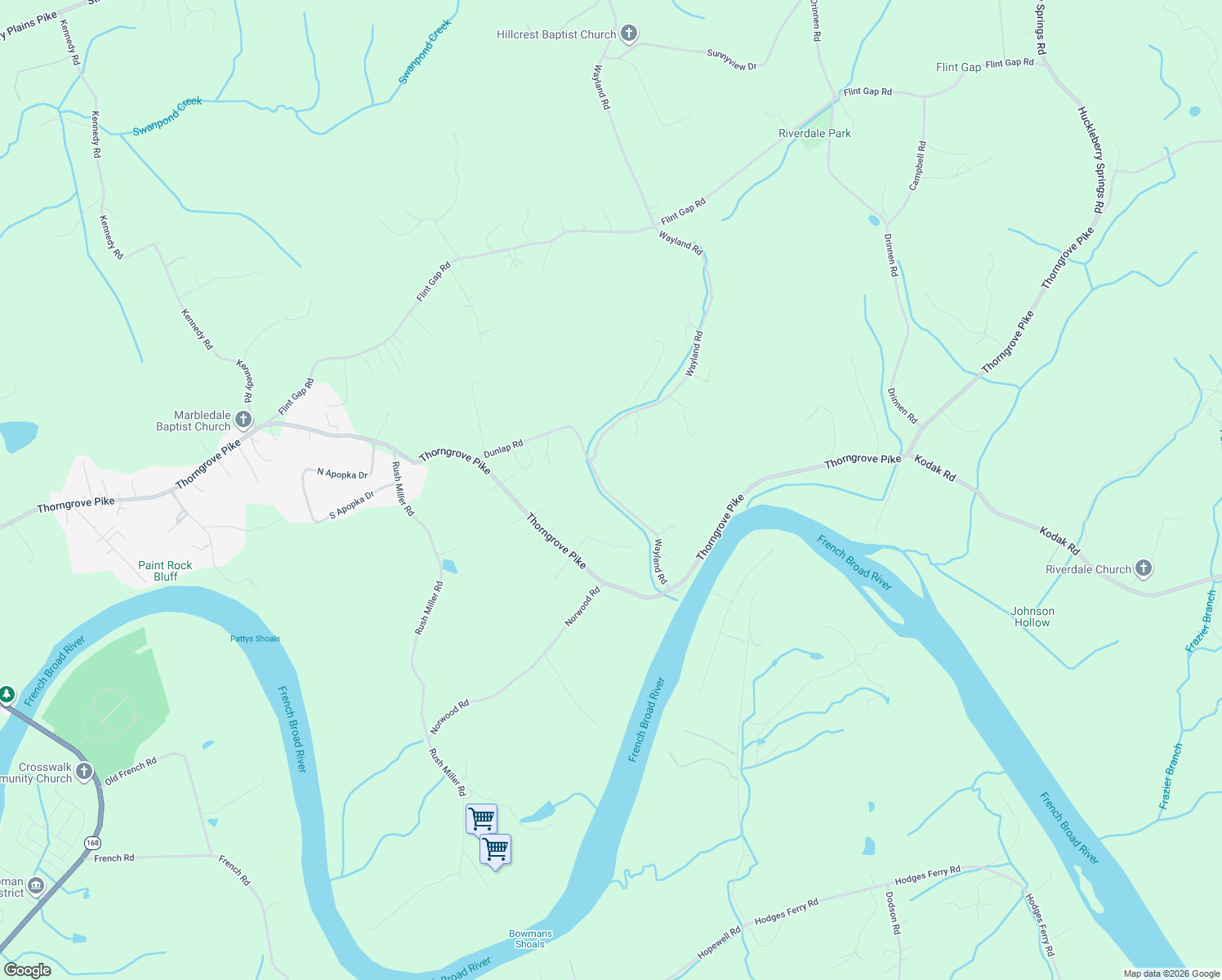 map of restaurants, bars, coffee shops, grocery stores, and more near 2820 Wayland Road in Knoxville