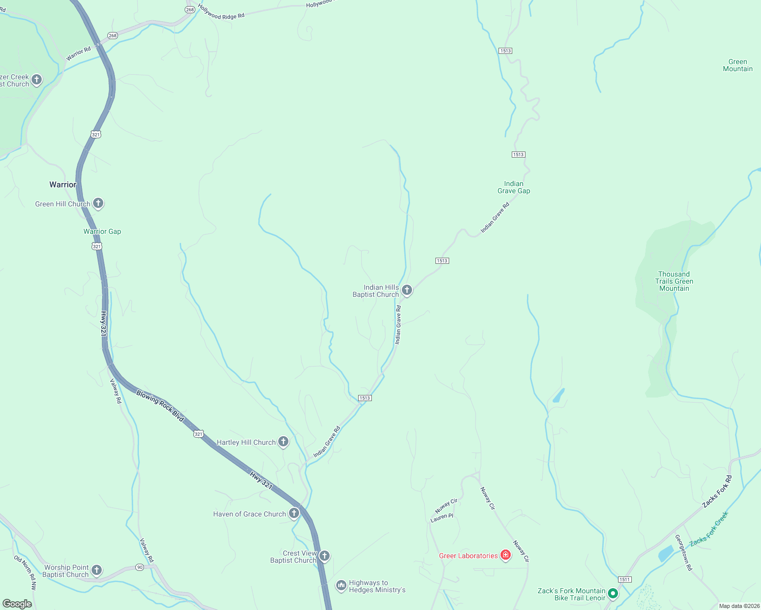 map of restaurants, bars, coffee shops, grocery stores, and more near 1530 Indian Hills Drive in Lenoir