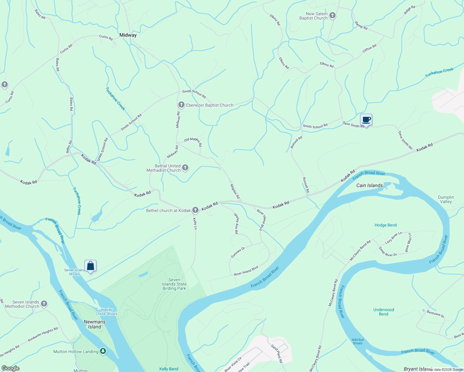 map of restaurants, bars, coffee shops, grocery stores, and more near 2525 Maples Road in Kodak