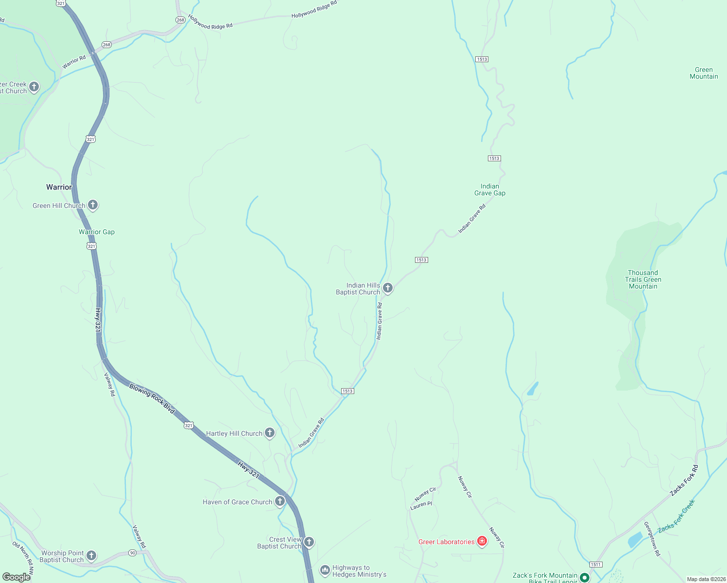 map of restaurants, bars, coffee shops, grocery stores, and more near 1530 Indian Hills Drive in Lenoir