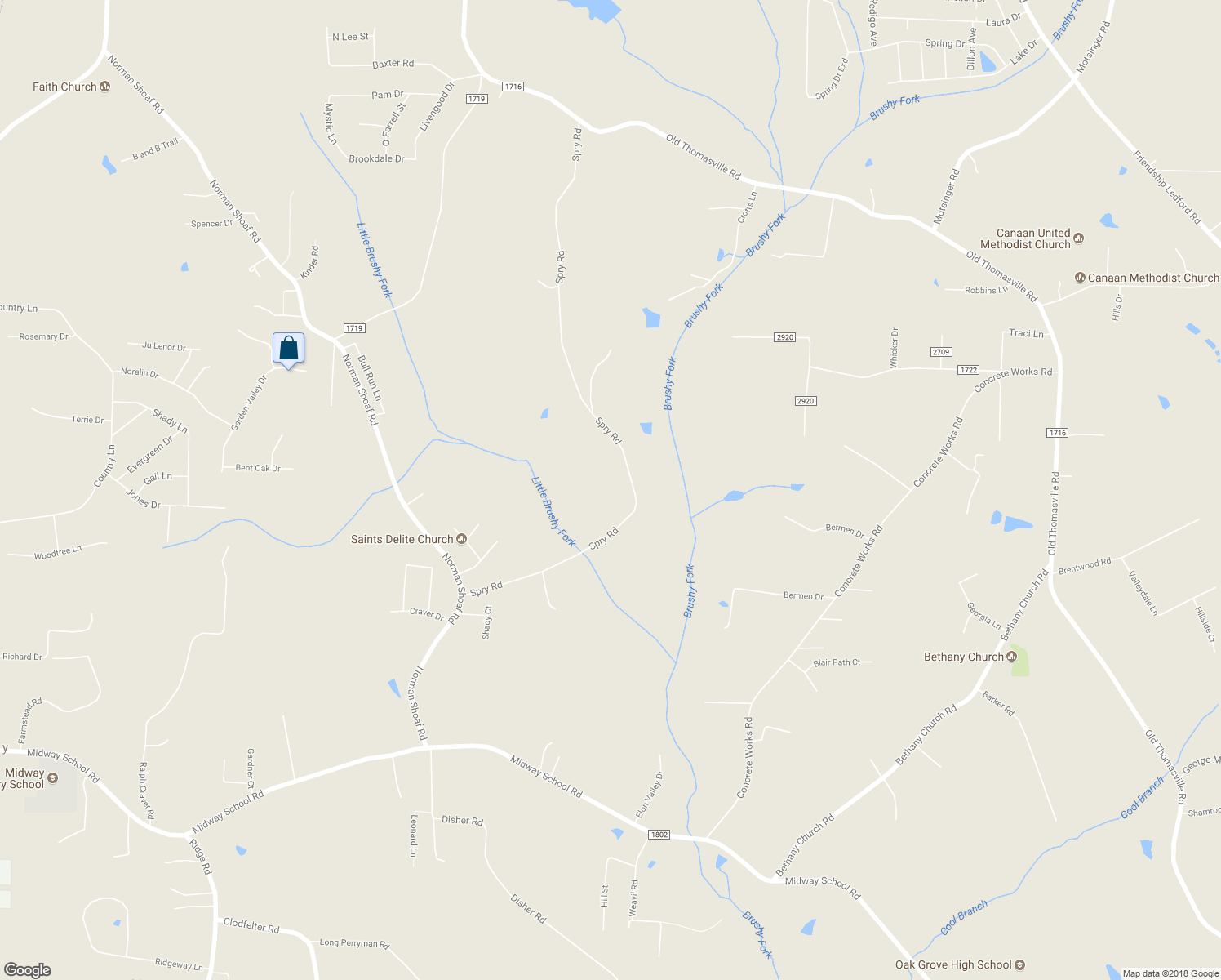 map of restaurants, bars, coffee shops, grocery stores, and more near 715 Spry Road in Winston-Salem