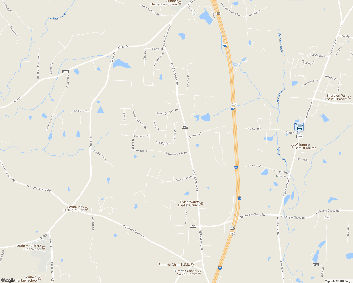 map of restaurants, bars, coffee shops, grocery stores, and more near 5813 Tysinger Drive in Greensboro