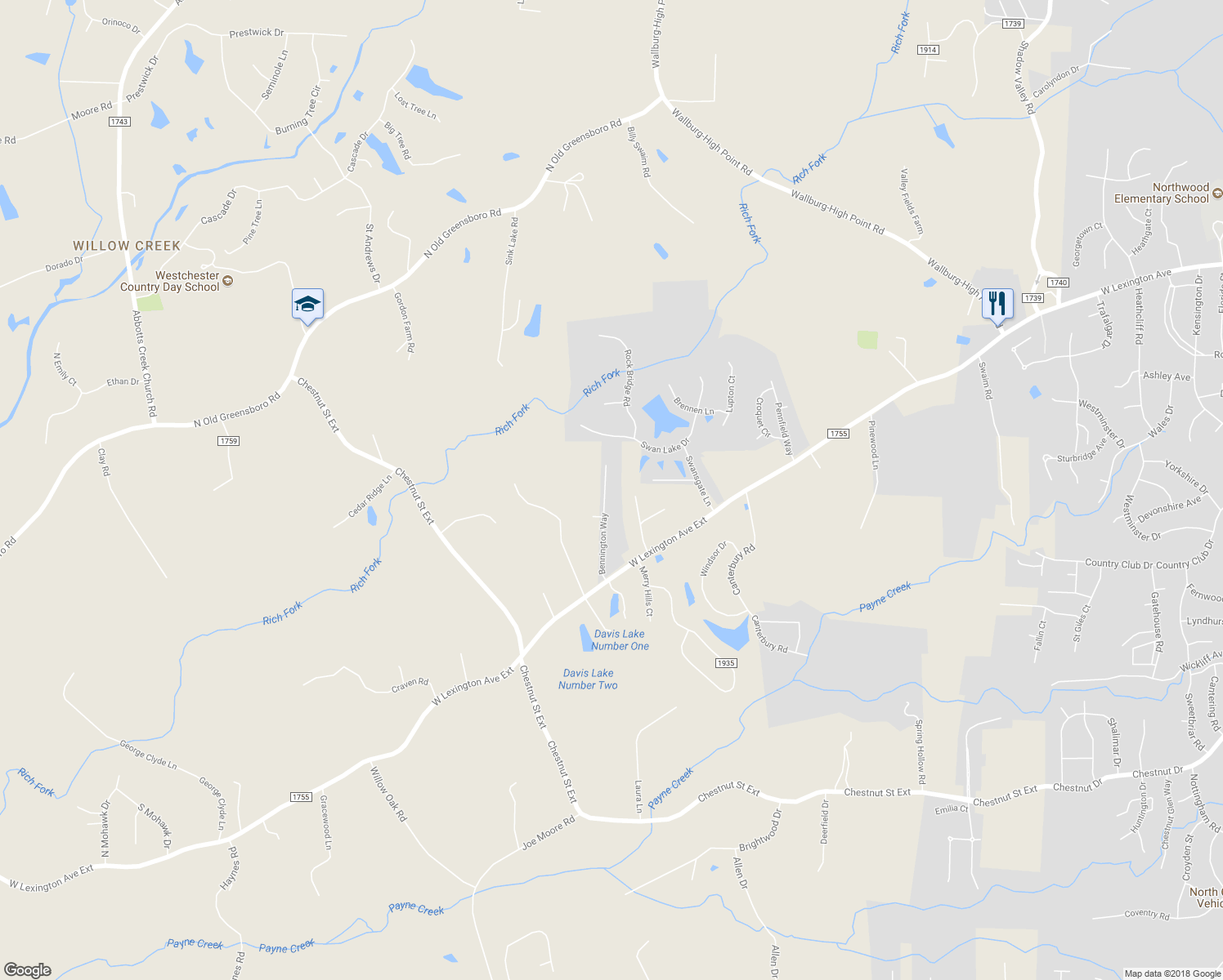 map of restaurants, bars, coffee shops, grocery stores, and more near 5052 Bennington Way in High Point