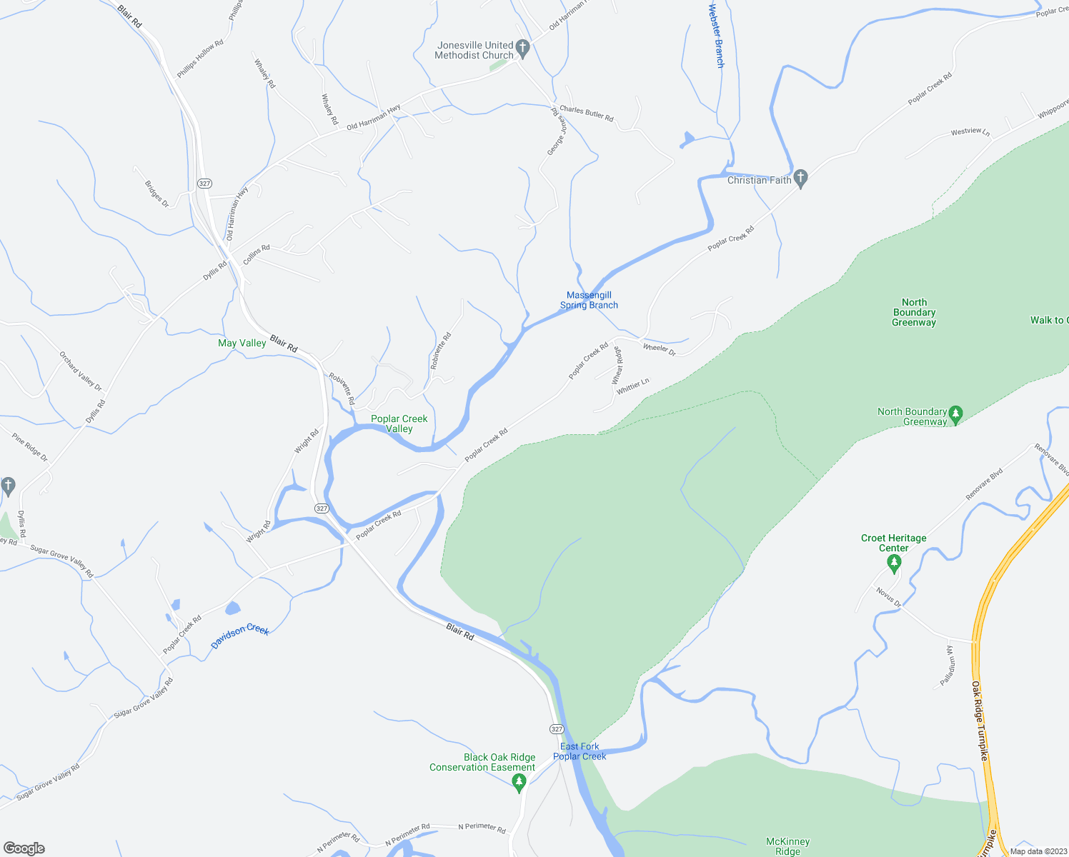 map of restaurants, bars, coffee shops, grocery stores, and more near 426 Poplar Creek Road in Oliver Springs
