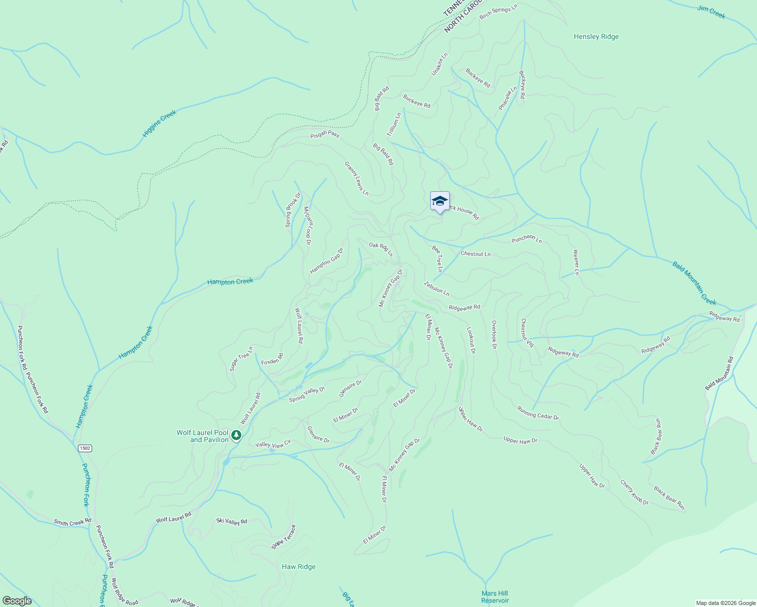 map of restaurants, bars, coffee shops, grocery stores, and more near 1065 Oakridge Lane in Mars Hill